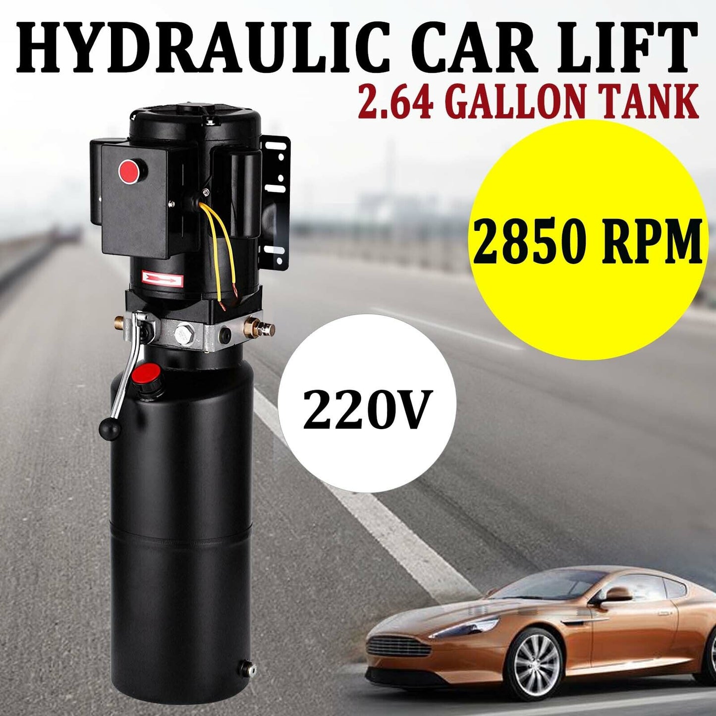 220V Car Lift Hydraulic Power Unit 2.64 Gallon 3HP Auto Hoist Lift Hydralic Pump
