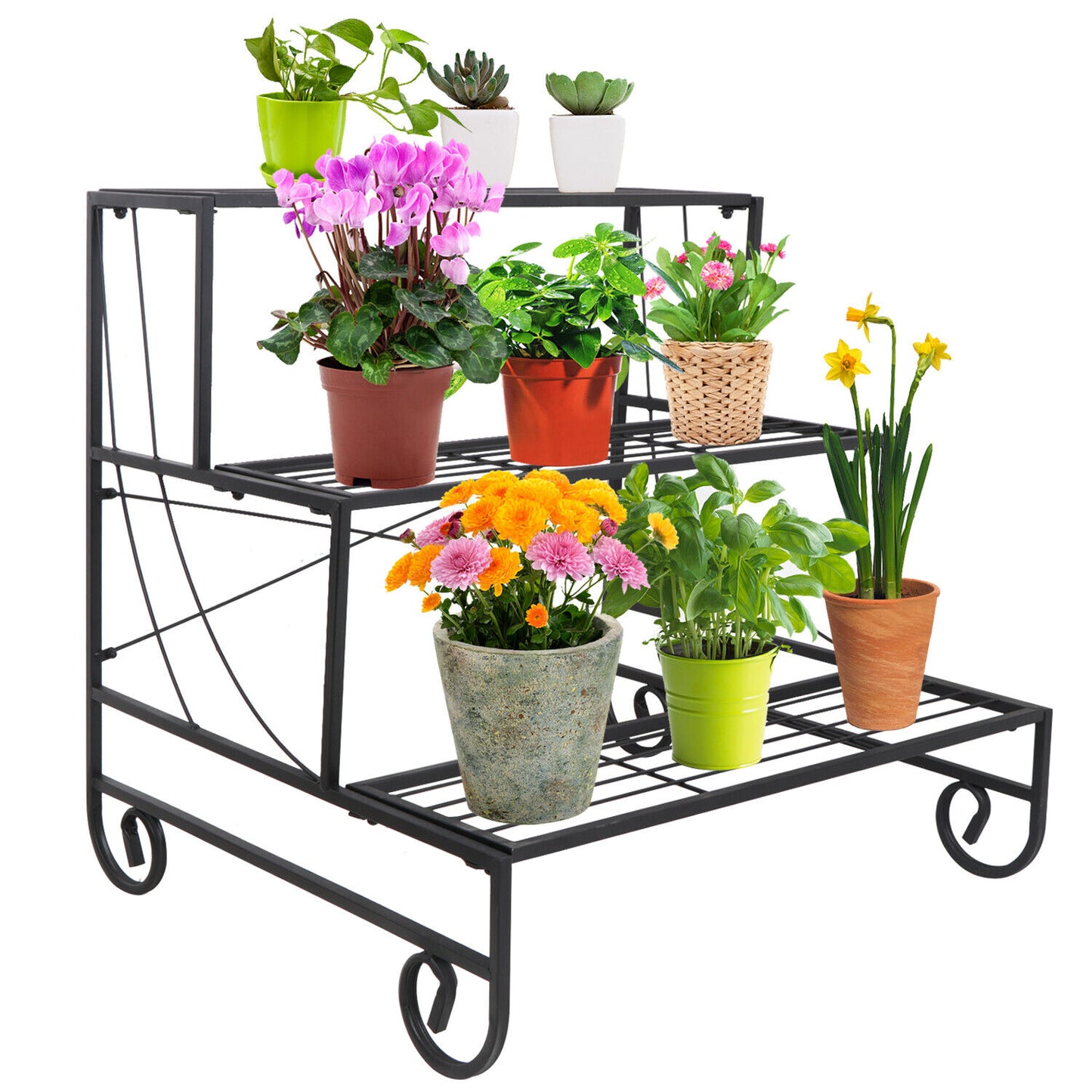 3 Tier Metal Plant Stands Patio Flower Shelf Planter Holder Rack Garden Pot Home
