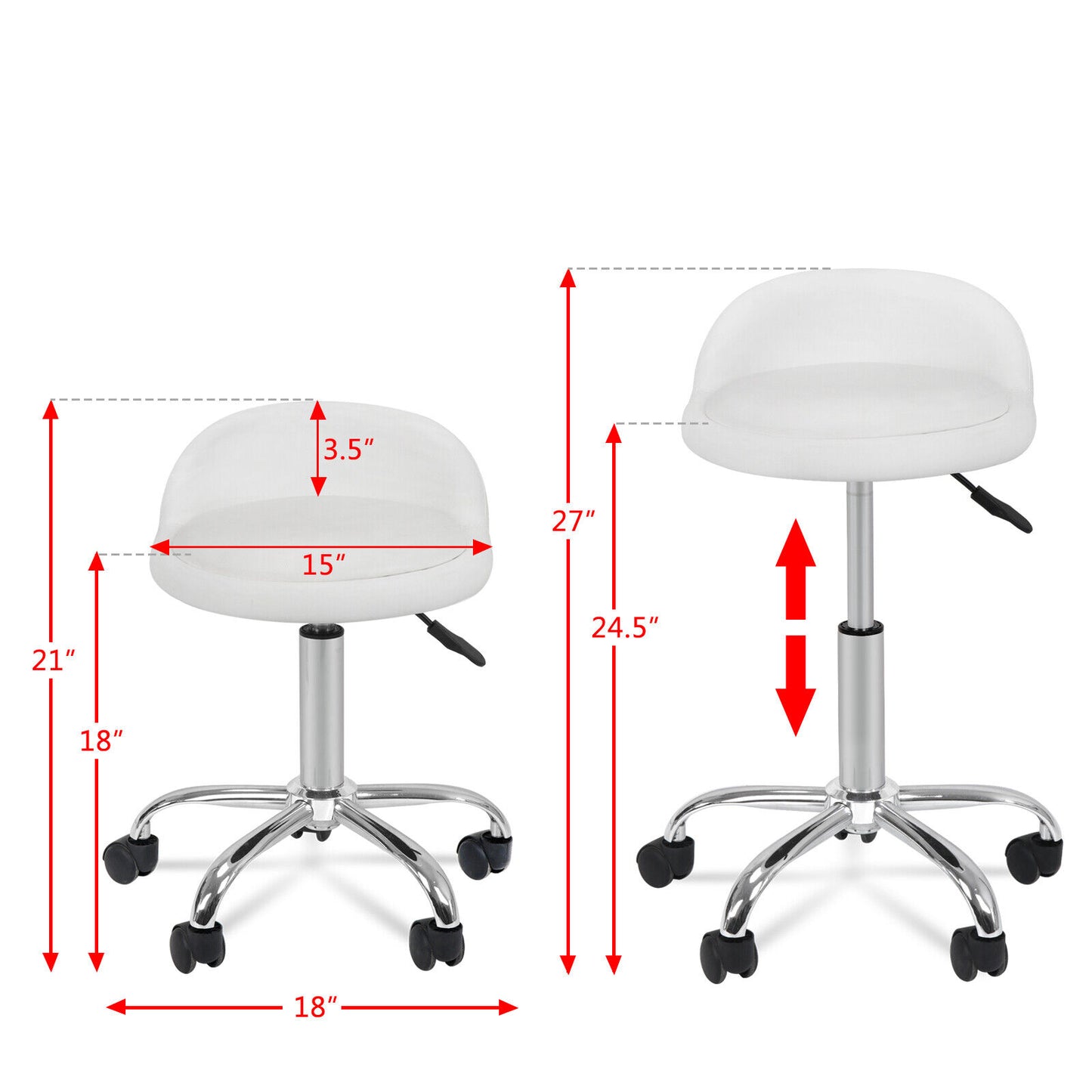 2X Adjustable Height Hydraulic Rolling Swivel Stool Spa Salon Chair w/Back Rest