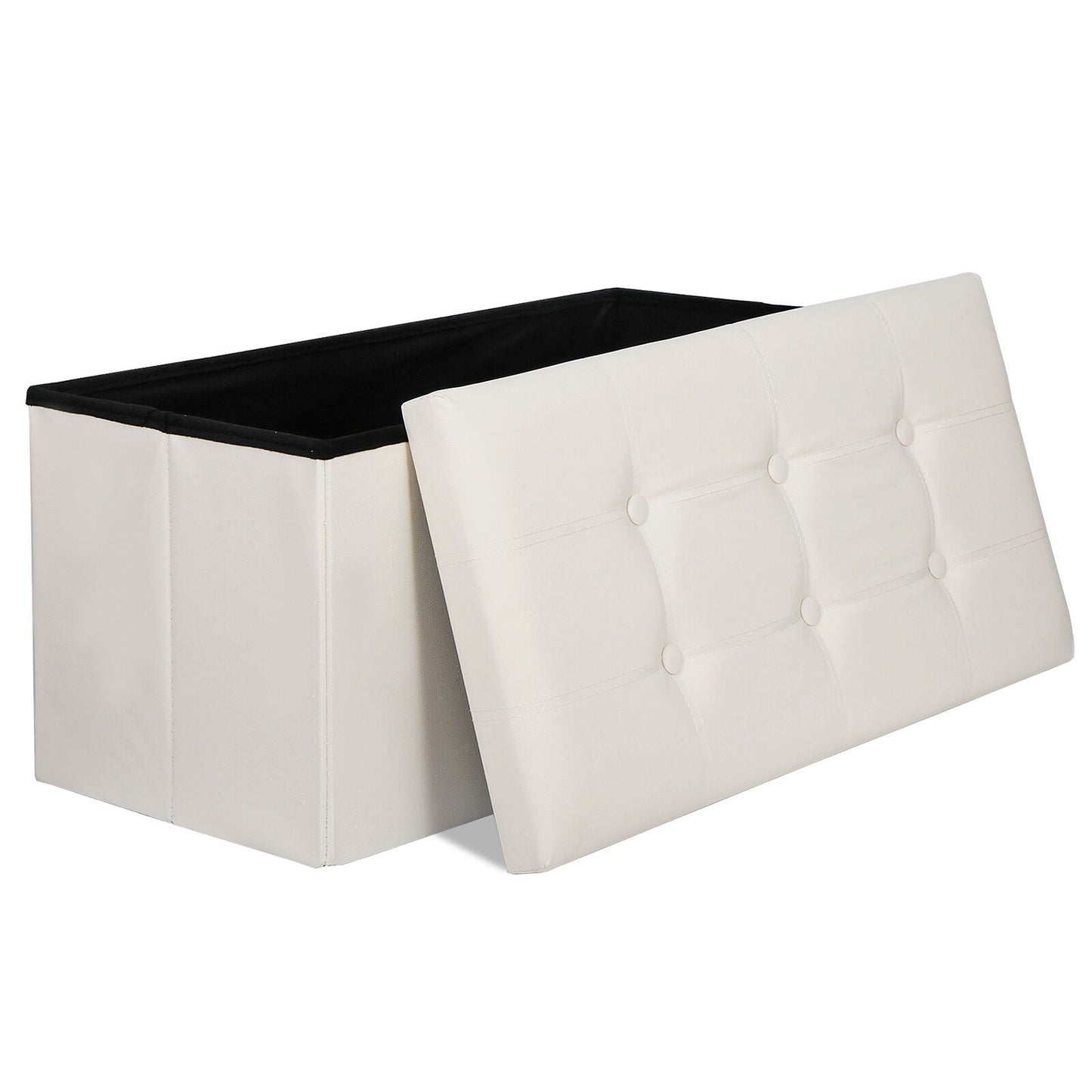 30" Folding 80L Storage Ottoman Bench PVC Leather Footrest Padded Seat Lid Beige