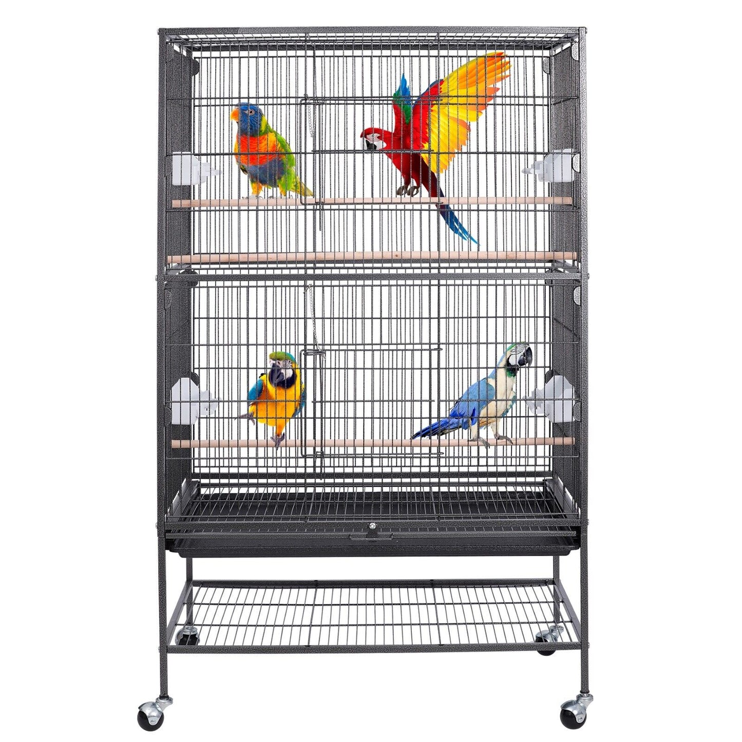 52" Wrought Iron Bird Cage Large Flat Top Parrot Cockatiel Cage  W/Rooling Stand