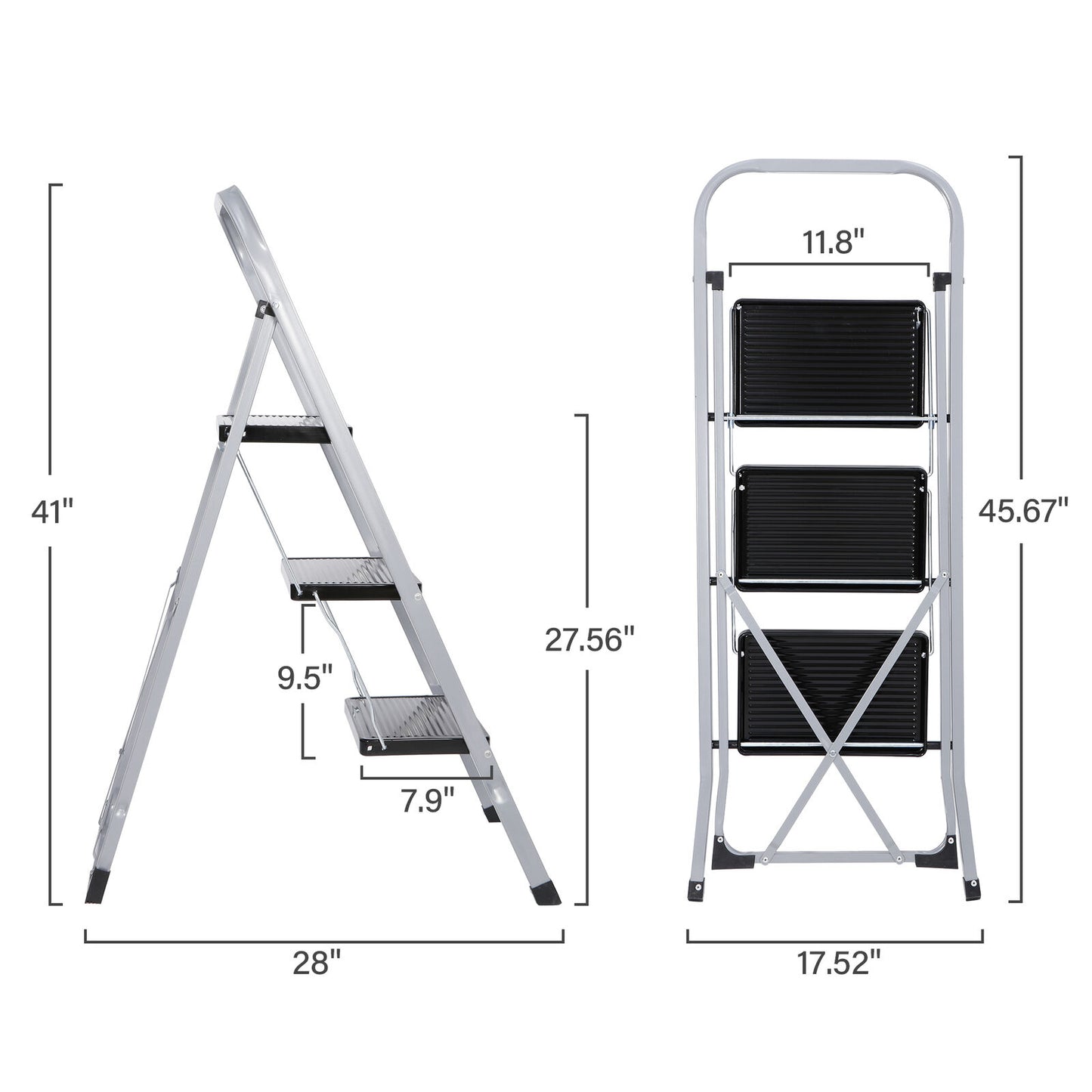3 Steps Ladder Folding Anti-Slip Safety Tread Industrial Home Use 300Lbs Load