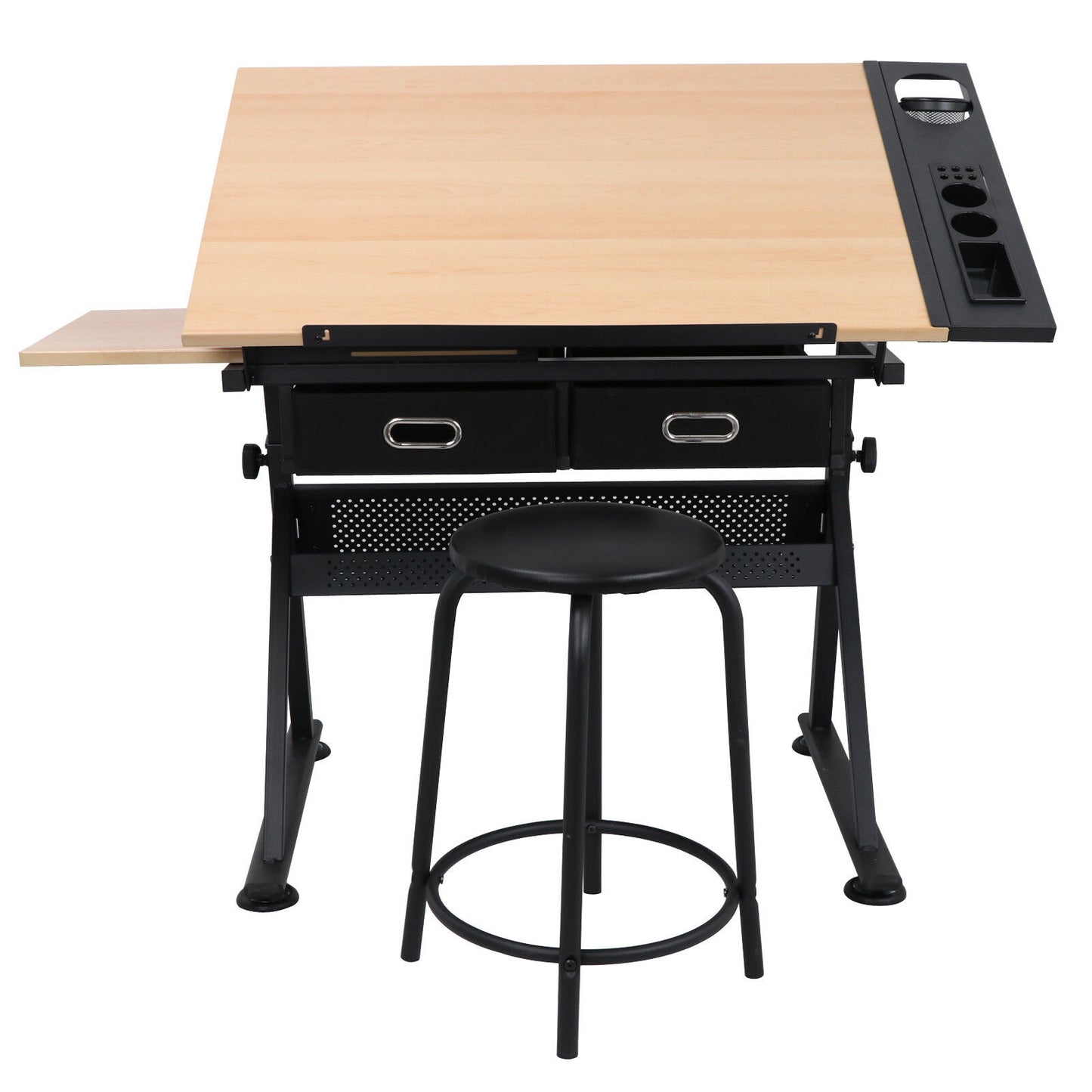 Drafting Drawing Table Tiltable Tabletop, Adjustable Height, Edge Stopper