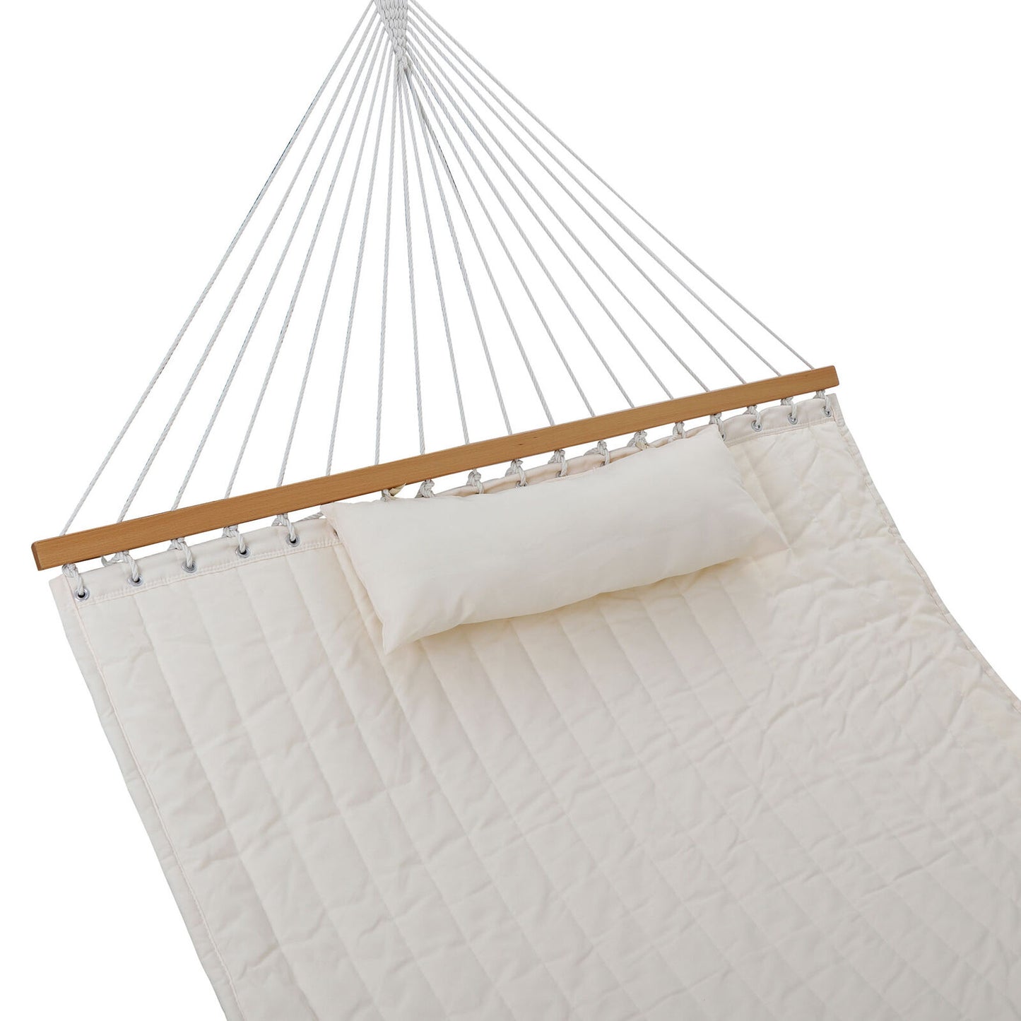 Double Hammock Quilted Fabric Sleeping Bed Swing Hang W/ Pillow 2 Person White