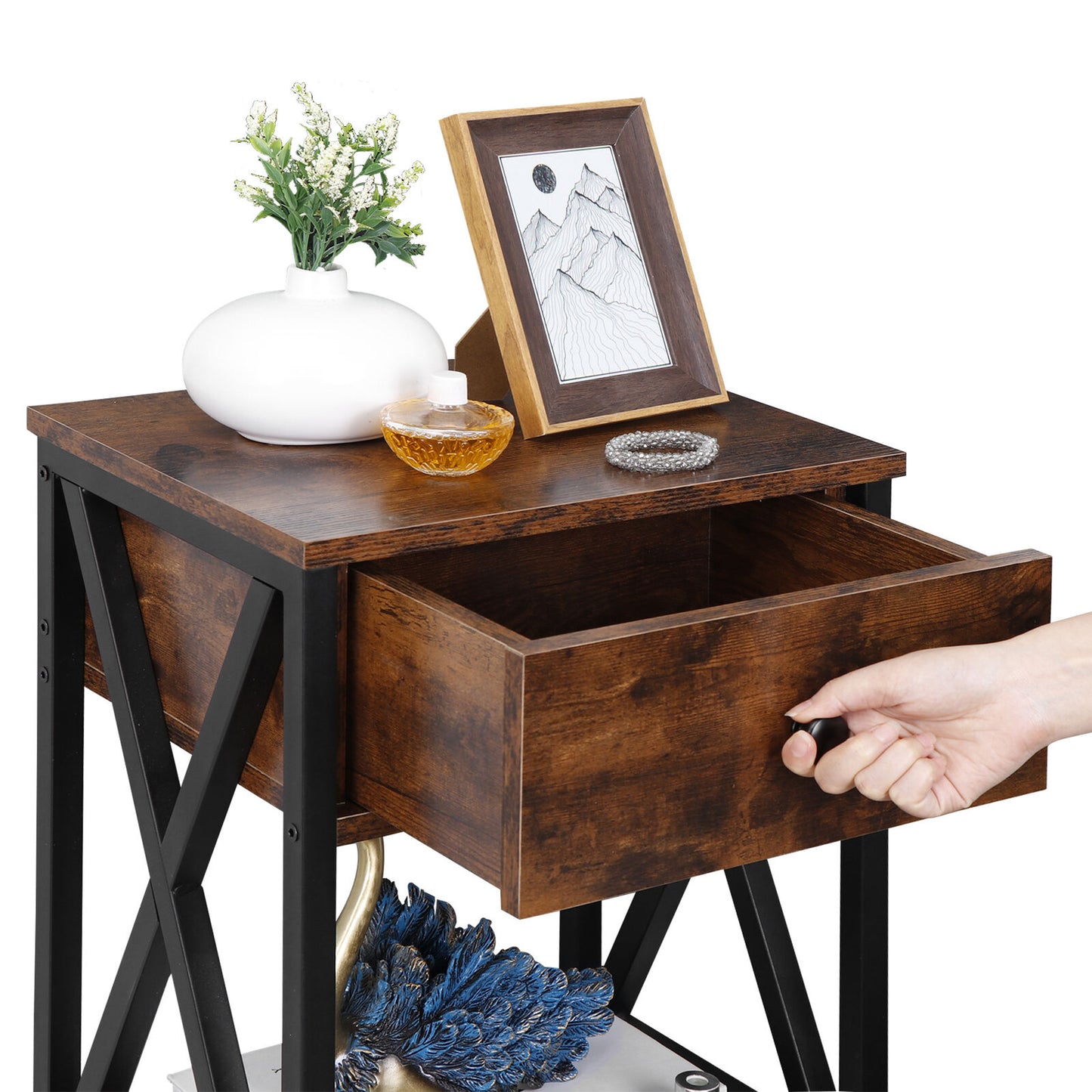 Modern Versatile Table Shelf X-Design Side End Table Night Stand Storage Shelf