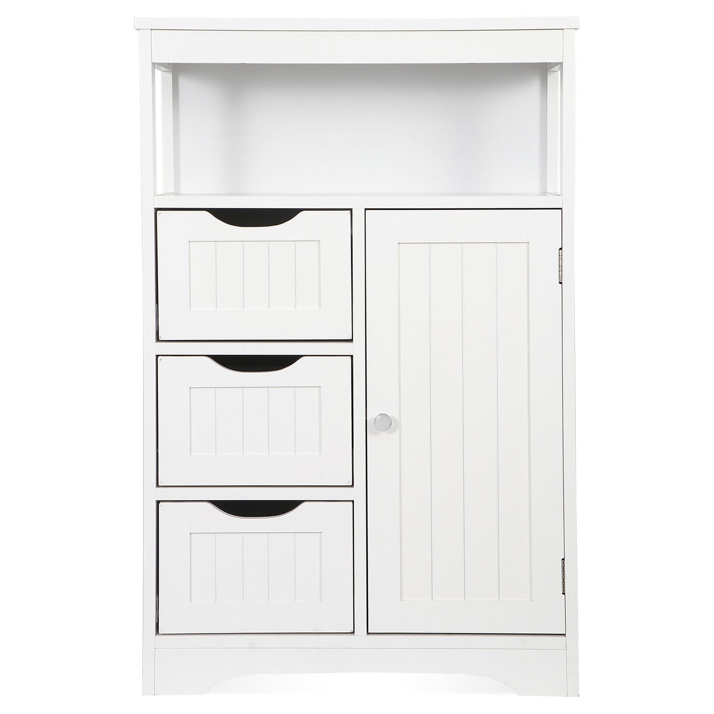 Bathroom Floor Cabinet Wooden Storage Organizer with 1 Door and 3 Drawers White