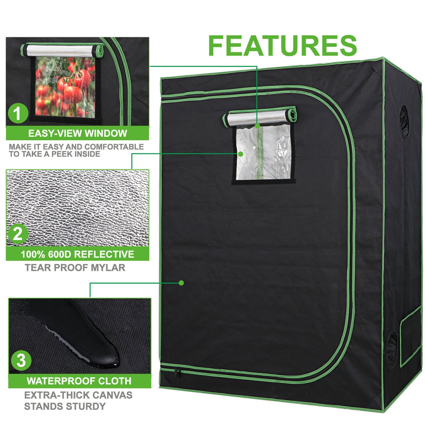 48"x24"x60" Grow Tent Mylar Hydroponic with Observation Window and Floor Tray