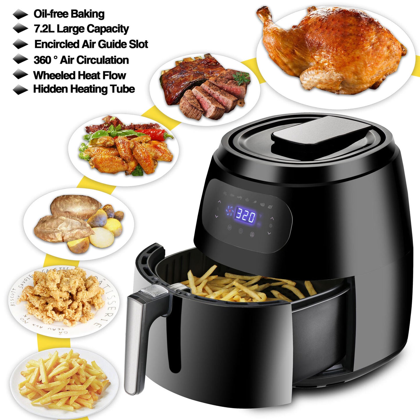 7.6QT Large XXL Air Fryer Oven w/Capacity Expansion Rack 1700W Digital Screen
