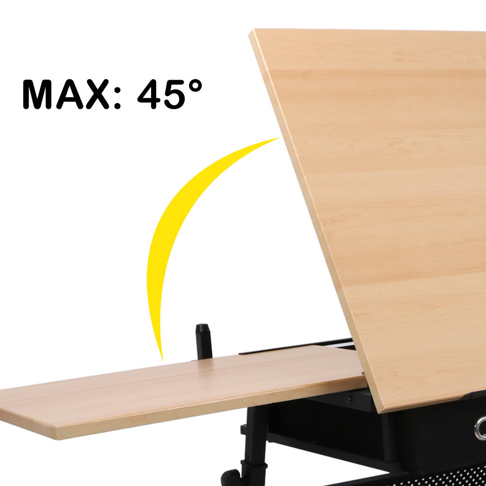 Adjustable MDF Drafting Table Drawing Desk Adjustable Height & Angle with Stool