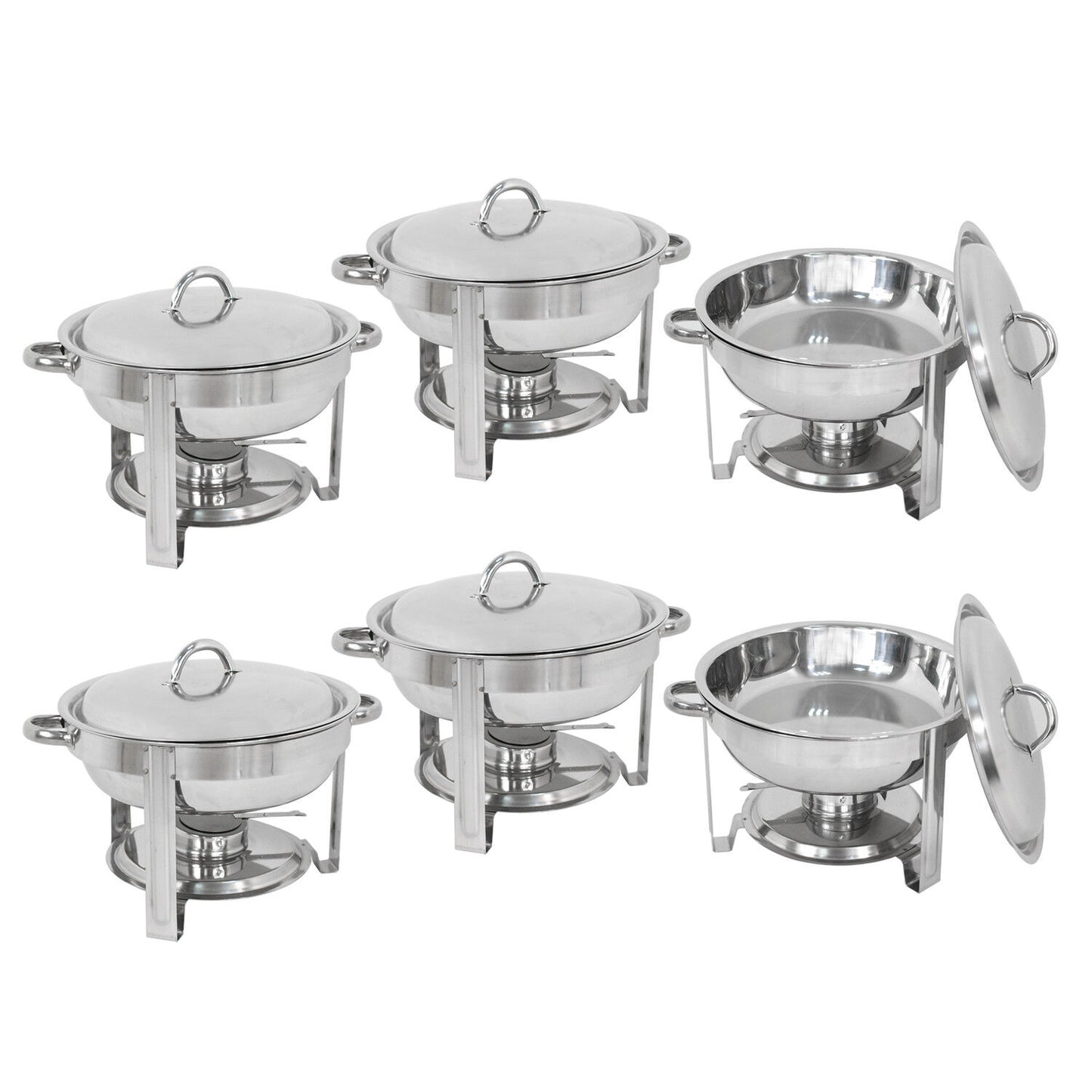 6-Pack Round Chafing Dish Buffet Chafer Warmer Set w/Lid 5 Quart,Stainless Steel