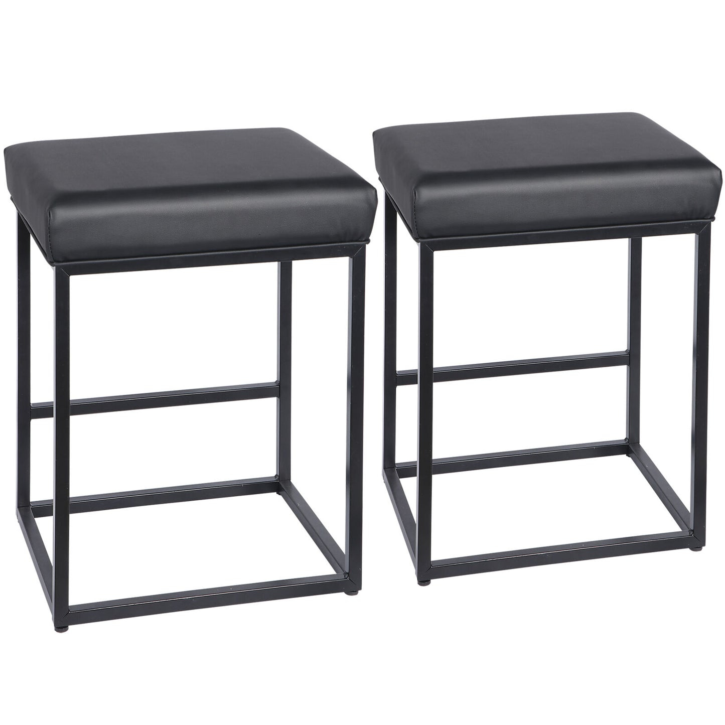24" Set of 2 Counter Stools & Bar Stools Backless PU Leather With Footrest Black