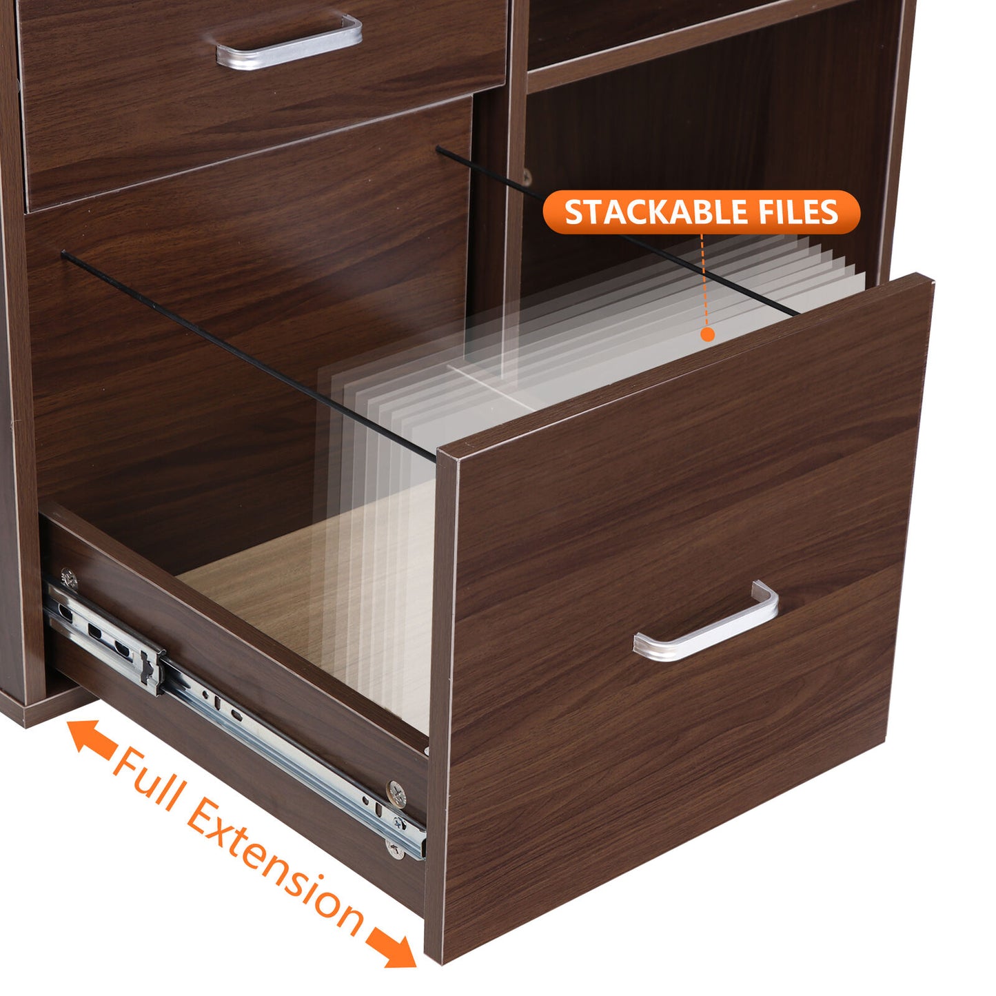 3-Drawer Wood File Cabinet Mobile Lateral Filing Cabinet for Home Office Brown