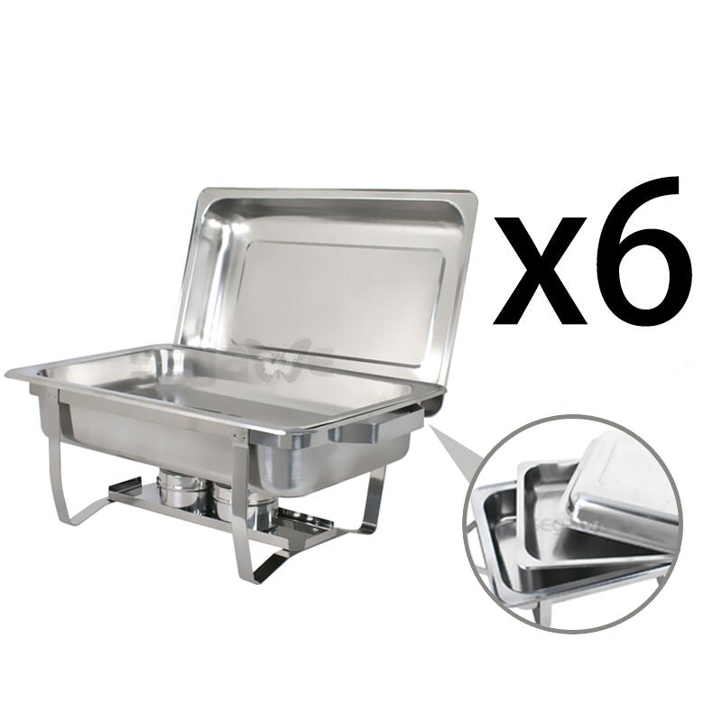 6 Pack Full Size 8Qt Stainless Steel Chafing Dish Buffet Set Chafer Warming Tray