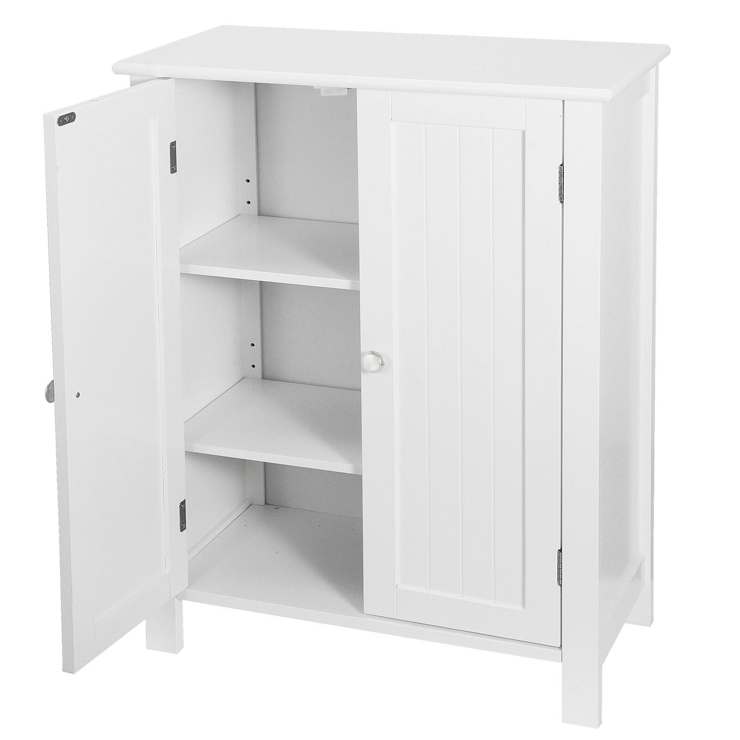 Bathroom Floor Storage Cabinet with Double Door Adjustable Shelf Cupboard White