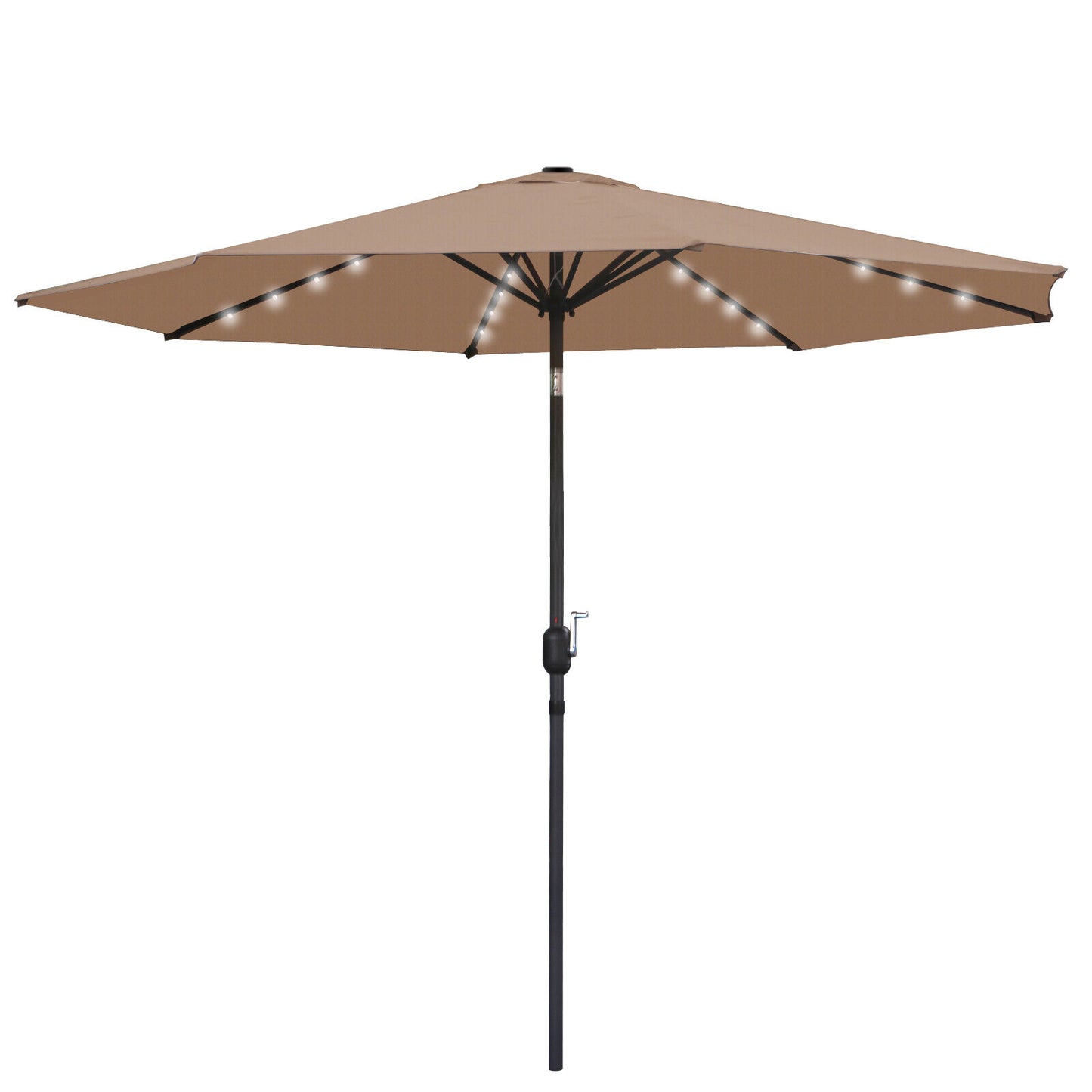 9 FT Tan Solar Powered Patio Umbrella 32LED Solar Umbrella w/ Tilt and Crank