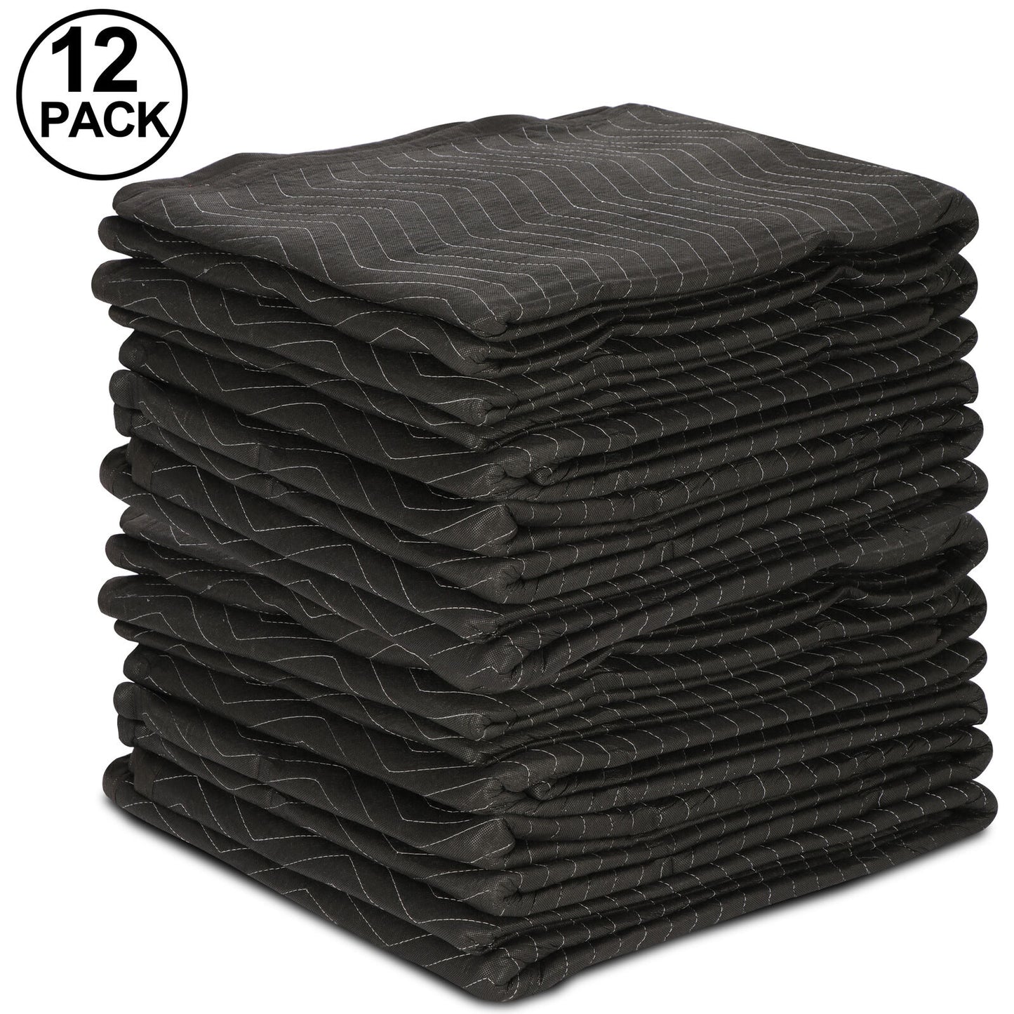 12 Pack Moving Blankets 80" x 72" Pro Economy Black Shipping Furniture Pads