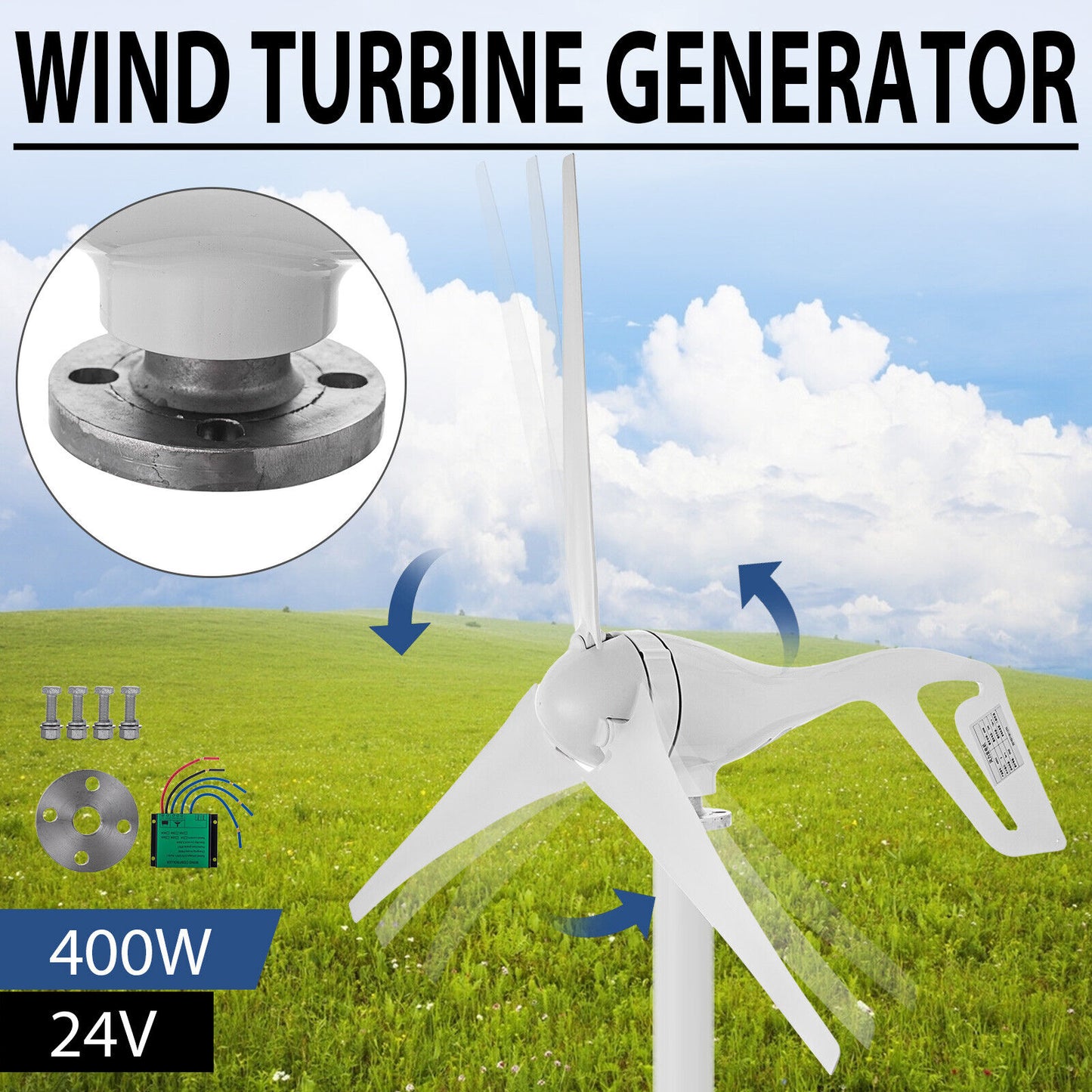 400W Hybrid Wind Turbine Generator Kit With DC24V Charge Controller 3 Blades