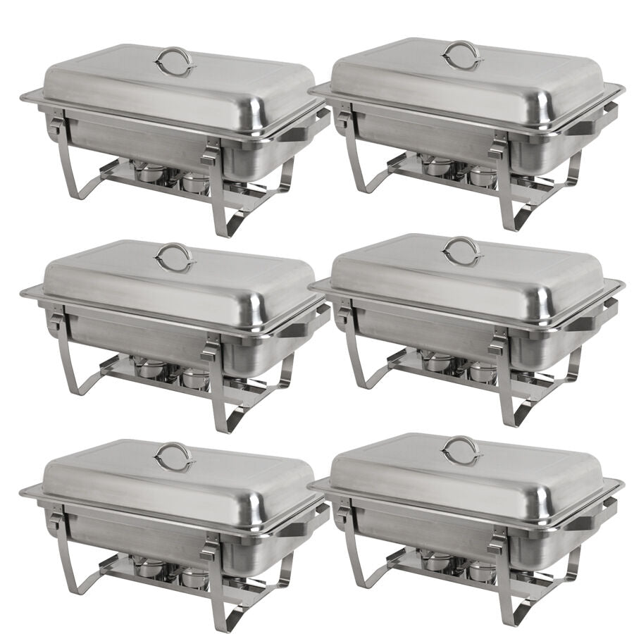 6 PACK CATERING STAINLESS STEEL CHAFER CHAFING DISH SETS 8 QT FULL SIZE BUFFET