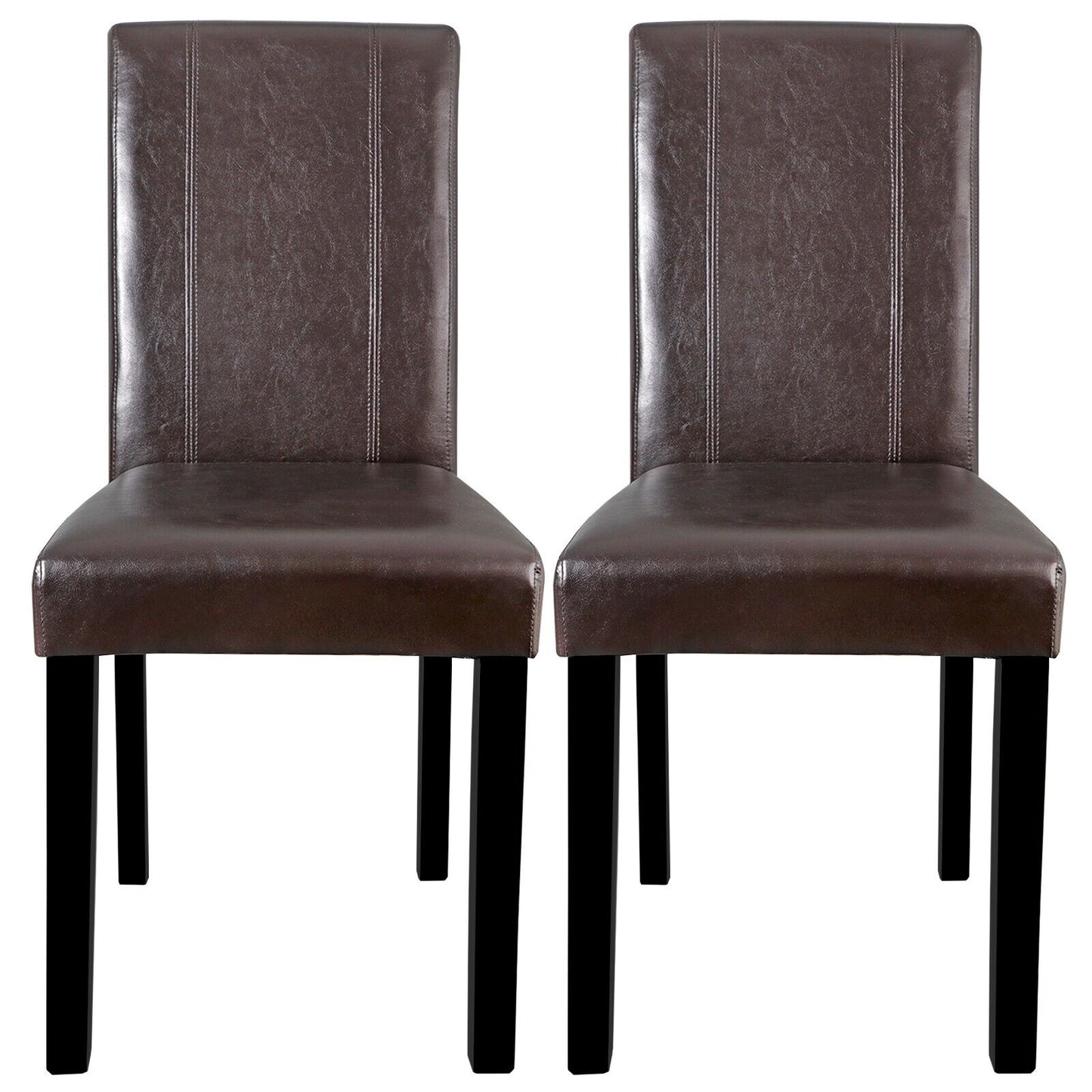 Dining Parson Chair Set of 2 Armless Kitchen Room Brown Leather Backrest Elegant
