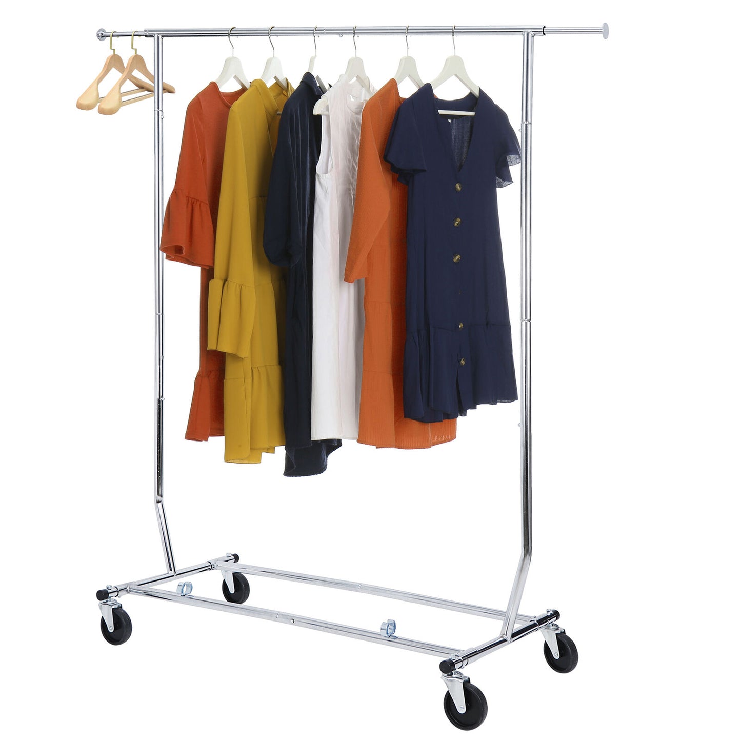 Heavy Duty Rolling Clothes Garment Rack Clothing Stand Adjustable Height W/Wheel
