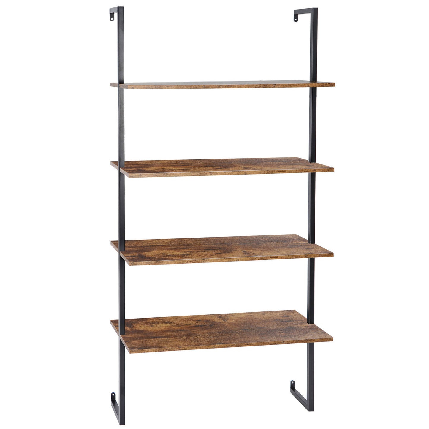 64"Wall Mount Floating Shelves 4 Layers Shelf Bookcase Metal Frame Black&Natural