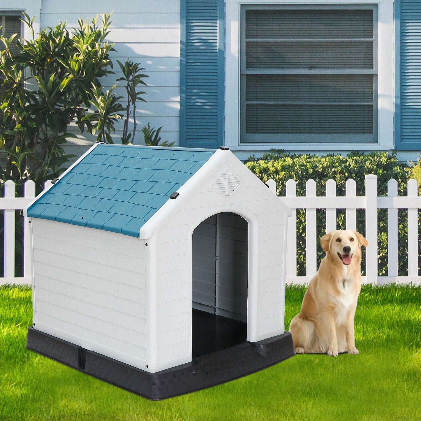 32" Plastic Outdoor Large Dog House Pet Puppy Kennel Weather & Water Resistant