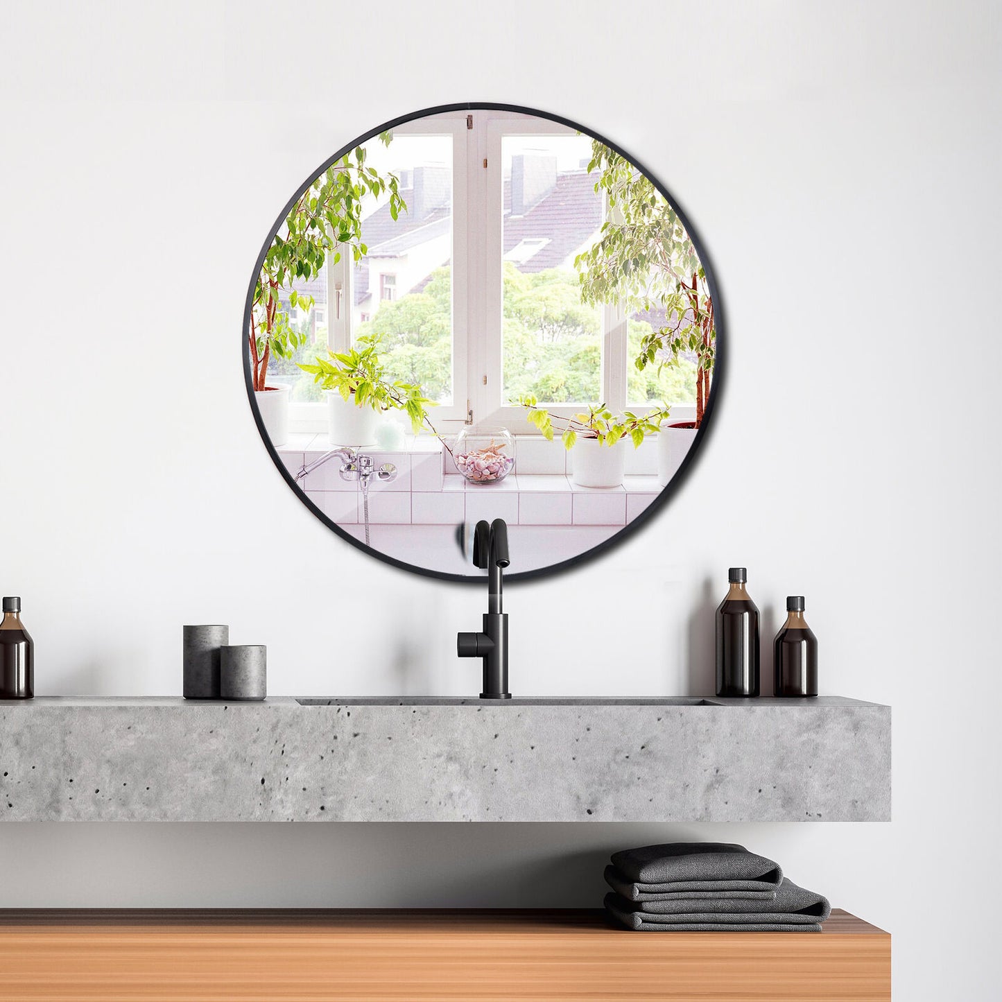 Round Mirror Black 24 inch Wall Mirror for Entryway Bathroom Living Room Modern