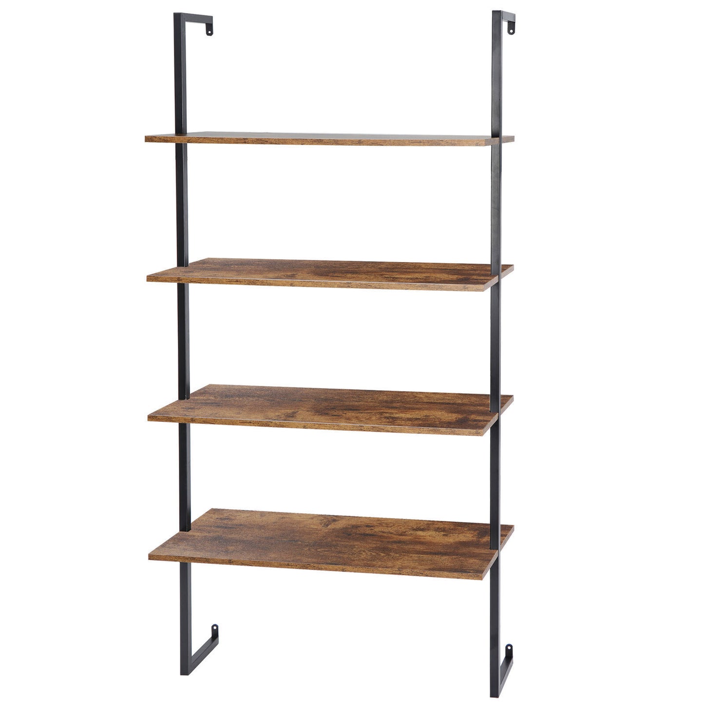 64"Wall Mount Floating Shelves 4 Layers Shelf Bookcase Metal Frame Black&Natural