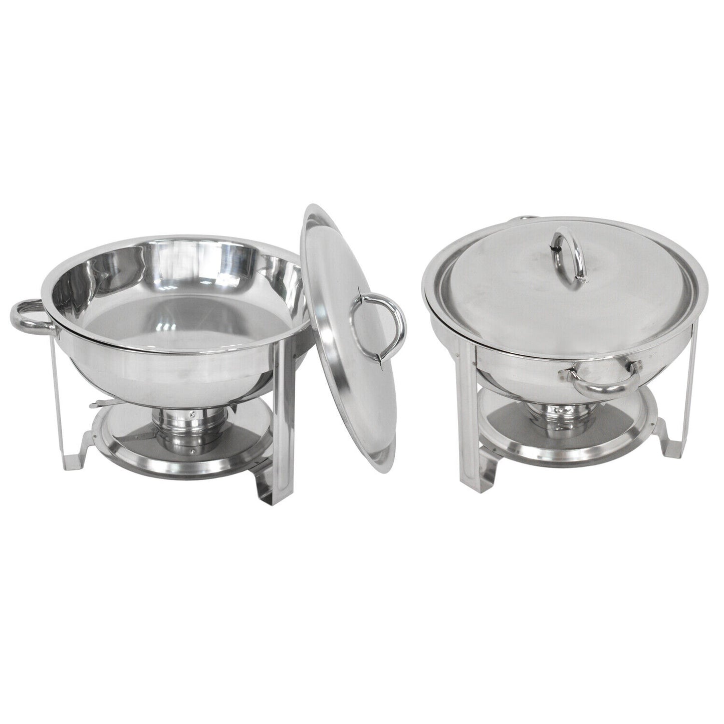 Stainless Steel 2 Round Chafing Dish+2 Rectangular Chafers w/Foldable Frame Legs