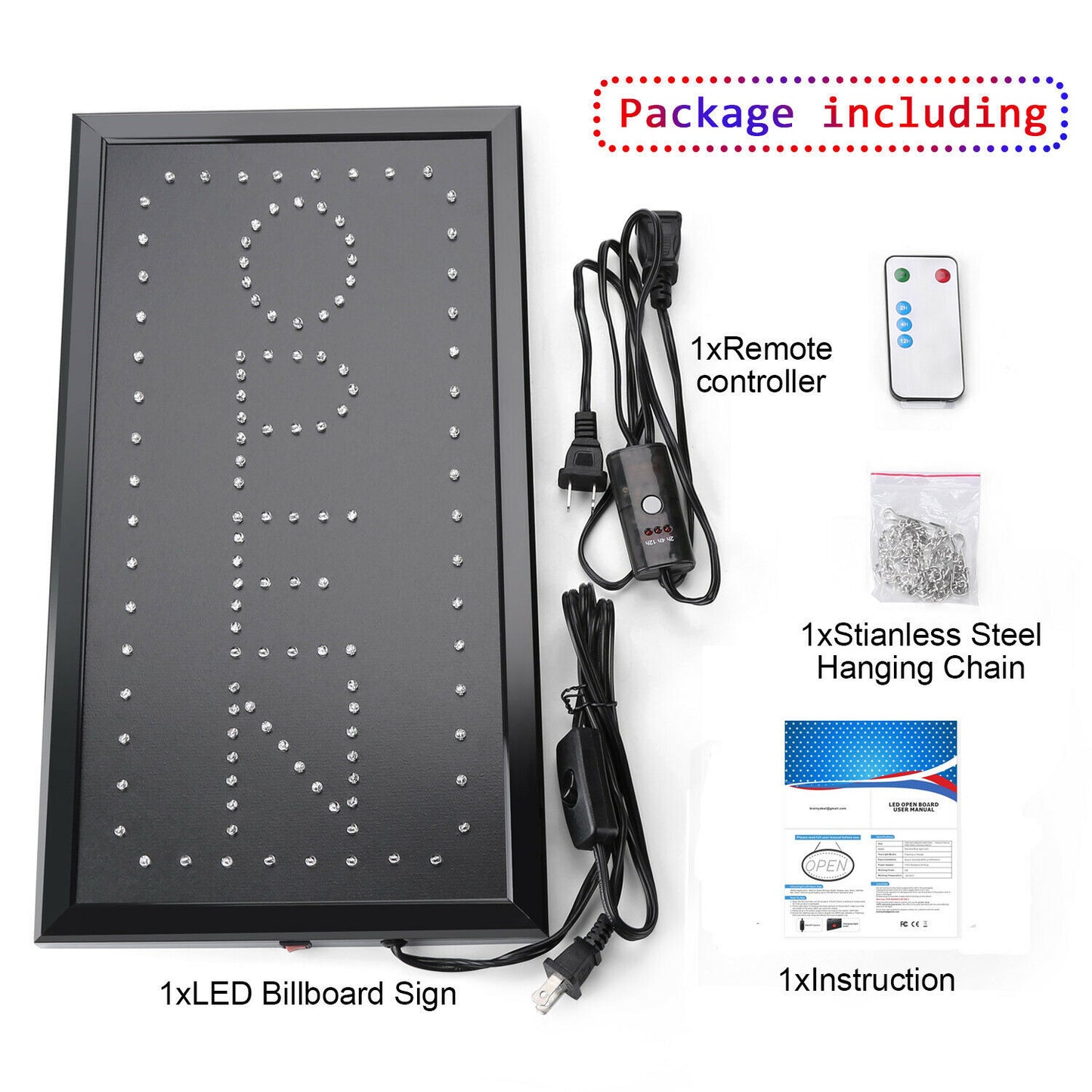 Ultra Bright LED Neon Open Light Sign Business Flashing Lamp Board +Timer Remote