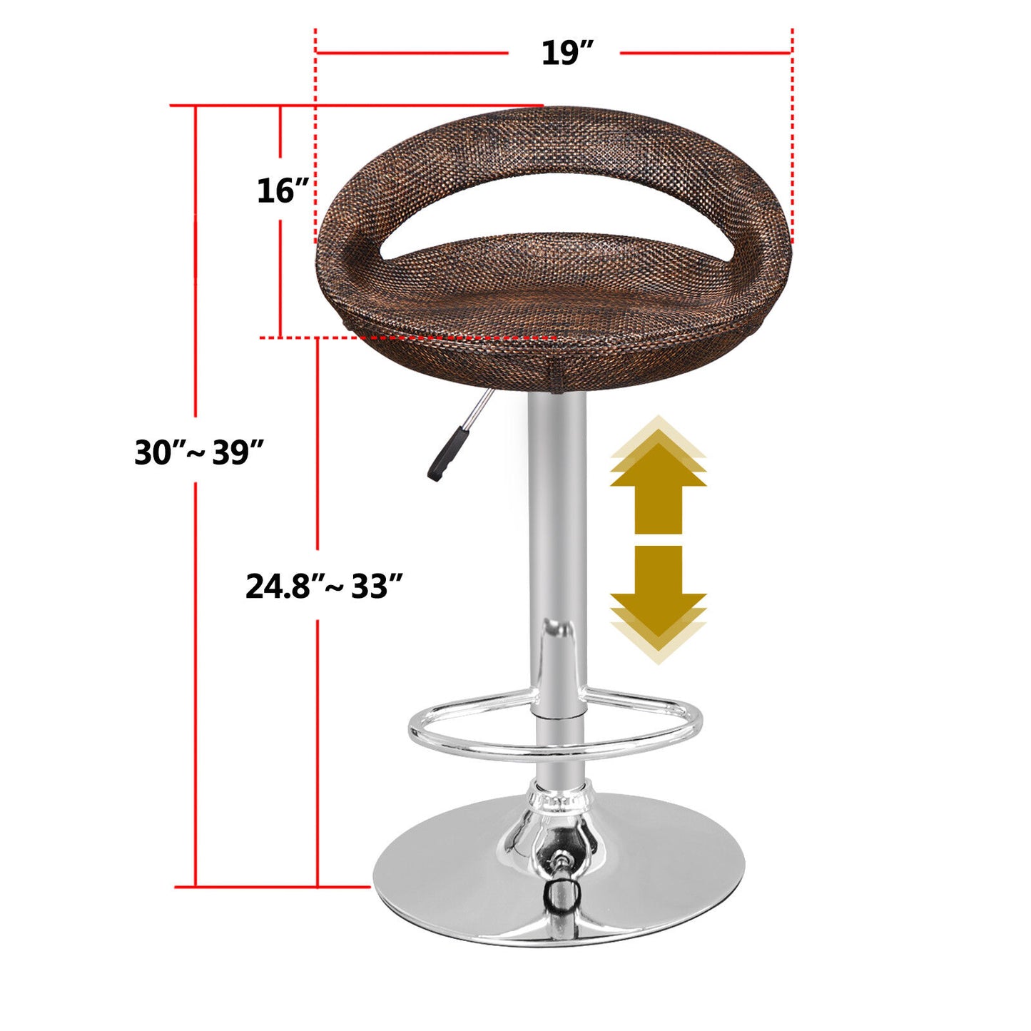 6Pcs Wicker Bar Stool Adjustable Height Swivel Counter Pub Chair Modern Brown