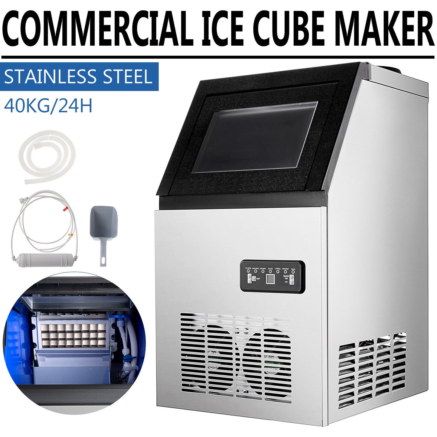 Commercial Ice Maker Stainless Undercounter Bar Restaurant Ice Cube Machine Auto