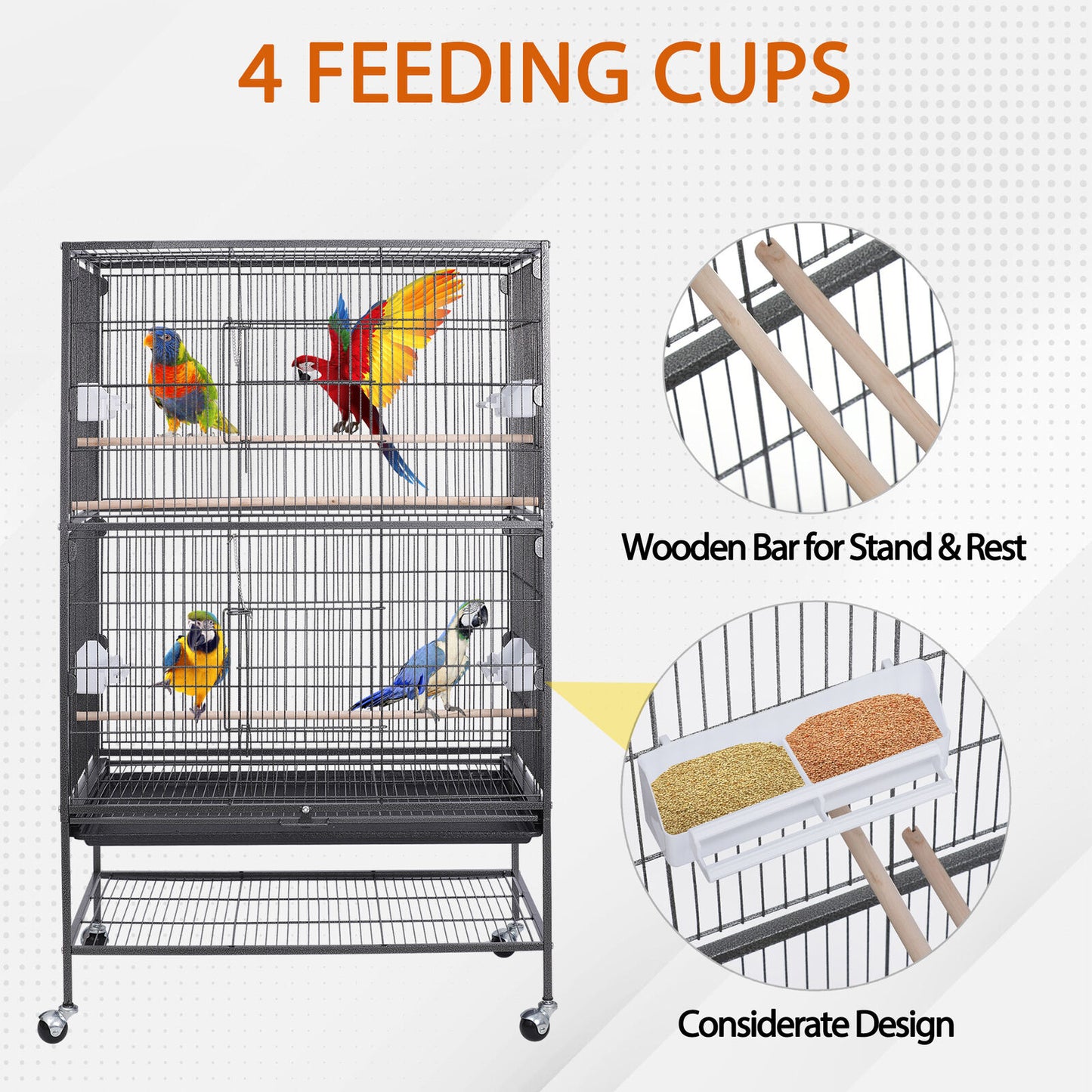 52" Wrought Iron Standing Large Flight King Parrot Bird Cage for Cockatiels