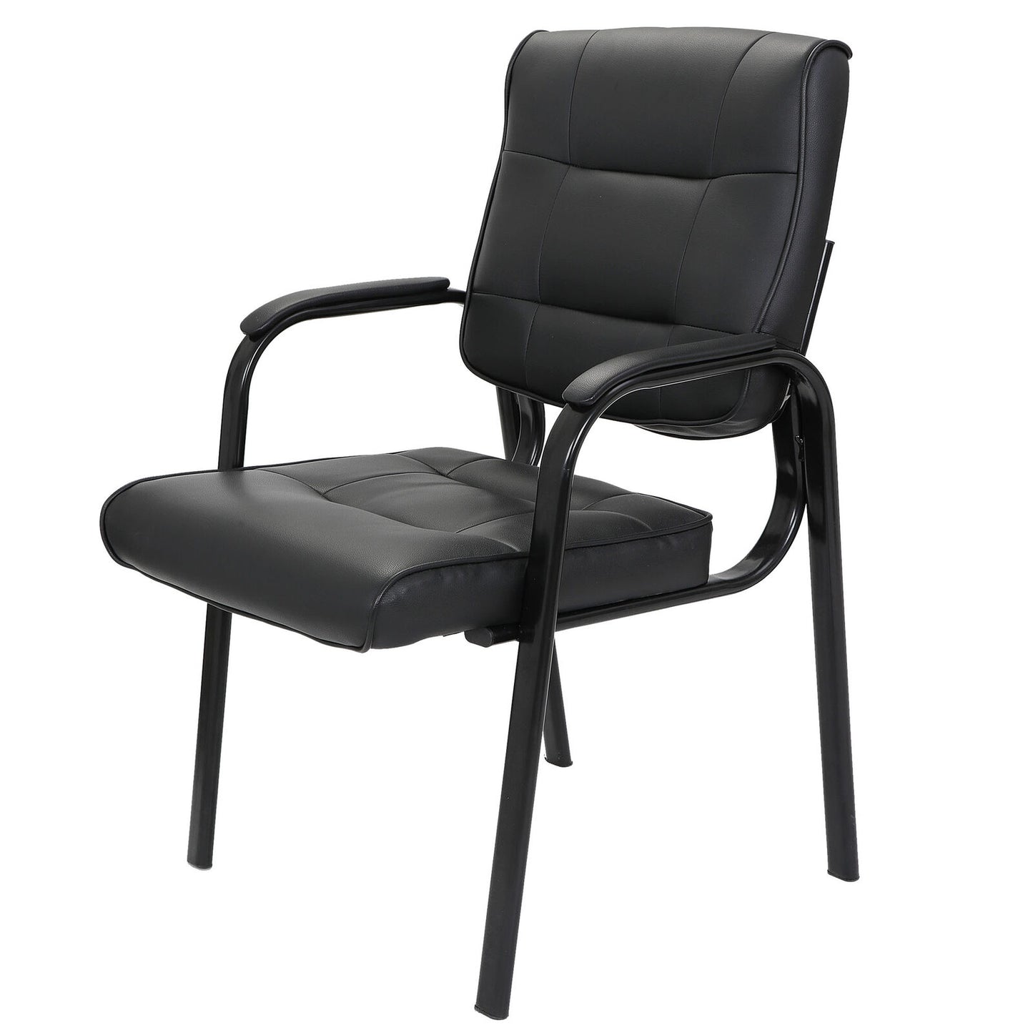 Classic Leather Office Desk Computer Guest Chair with Metal Frame Black
