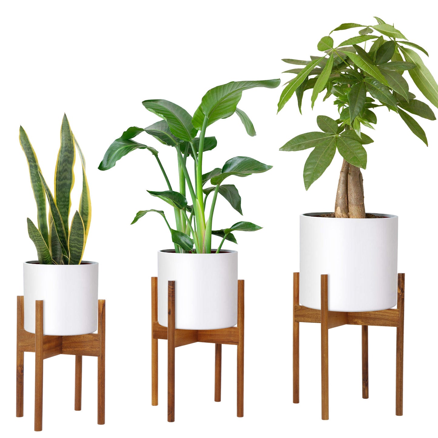 3 Pack Small Medium Large  Plant Stands  Bamboo Wood Holder Garden Yard Decor
