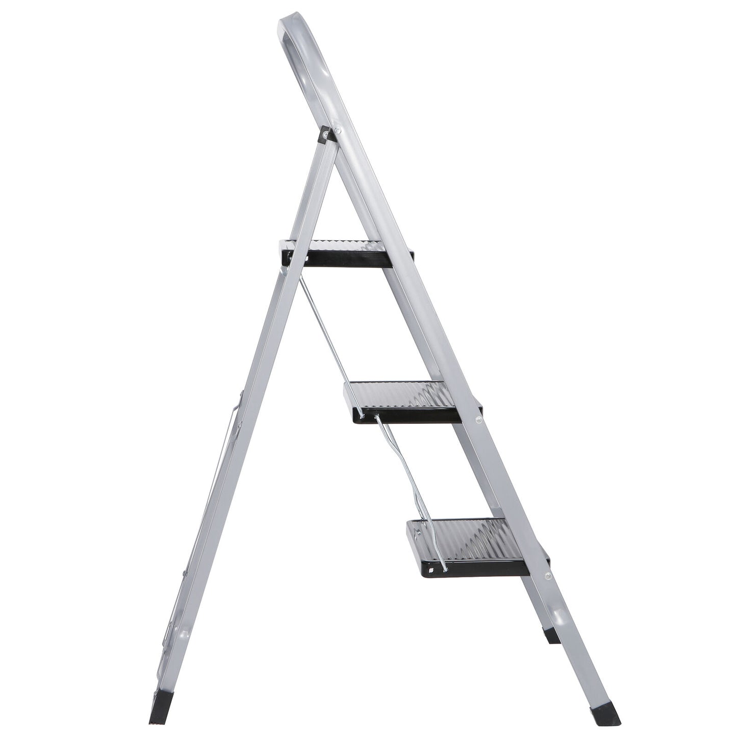 3 Step Ladder Folding Steel Step Stool Anti-slip 300Lbs Capacity Silver Black