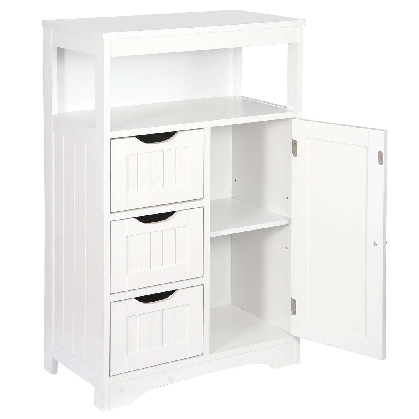 Bathroom Floor Cabinet Wooden Storage Organizer with 3 Drawers Adjustable Shelf