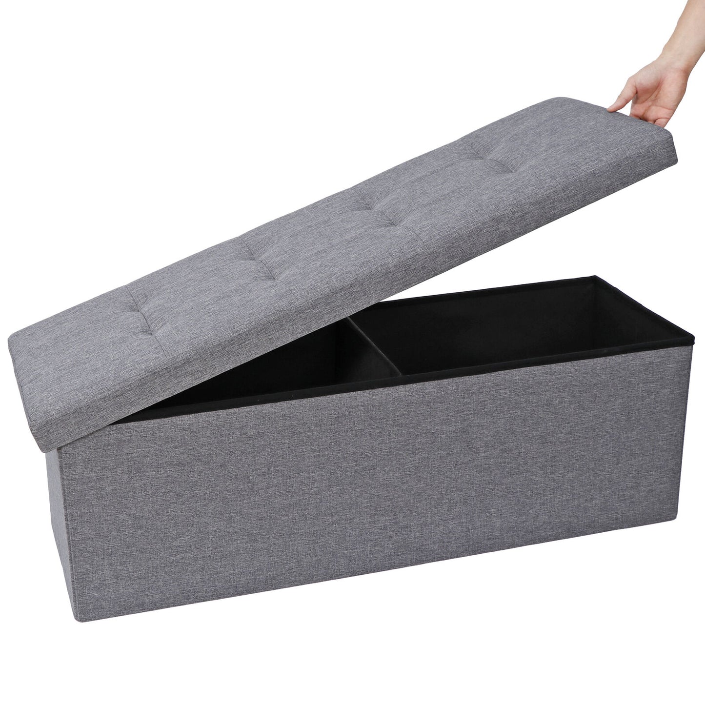 43"Folding Storage Fabric Ottoman Bench Chest Box Footrest Stools W/Wood Divier
