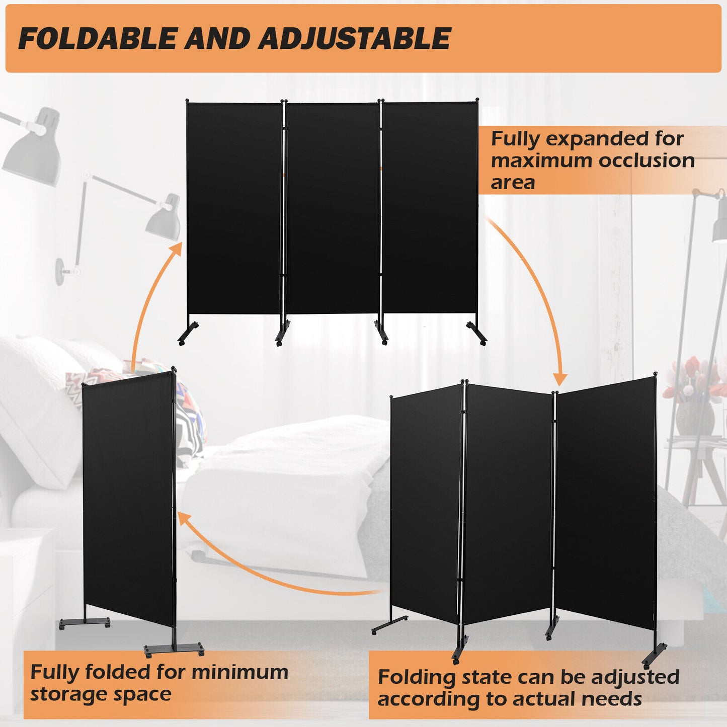 Room Divider with Wheels 3 Panel Room Divider Temporary Wall Portable Screen