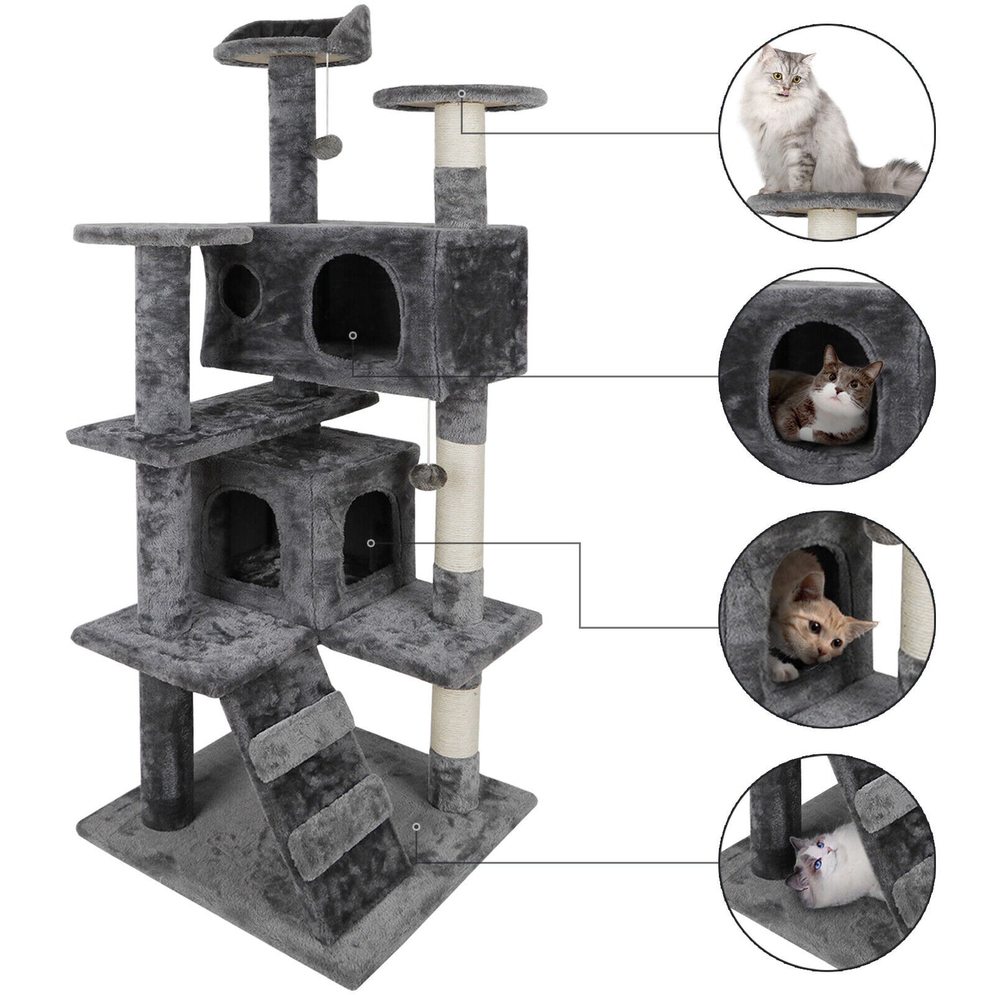 53" Sturdy Cat Tree Tower Kitty Multilevel w/Padded Viewing Perch High Quality