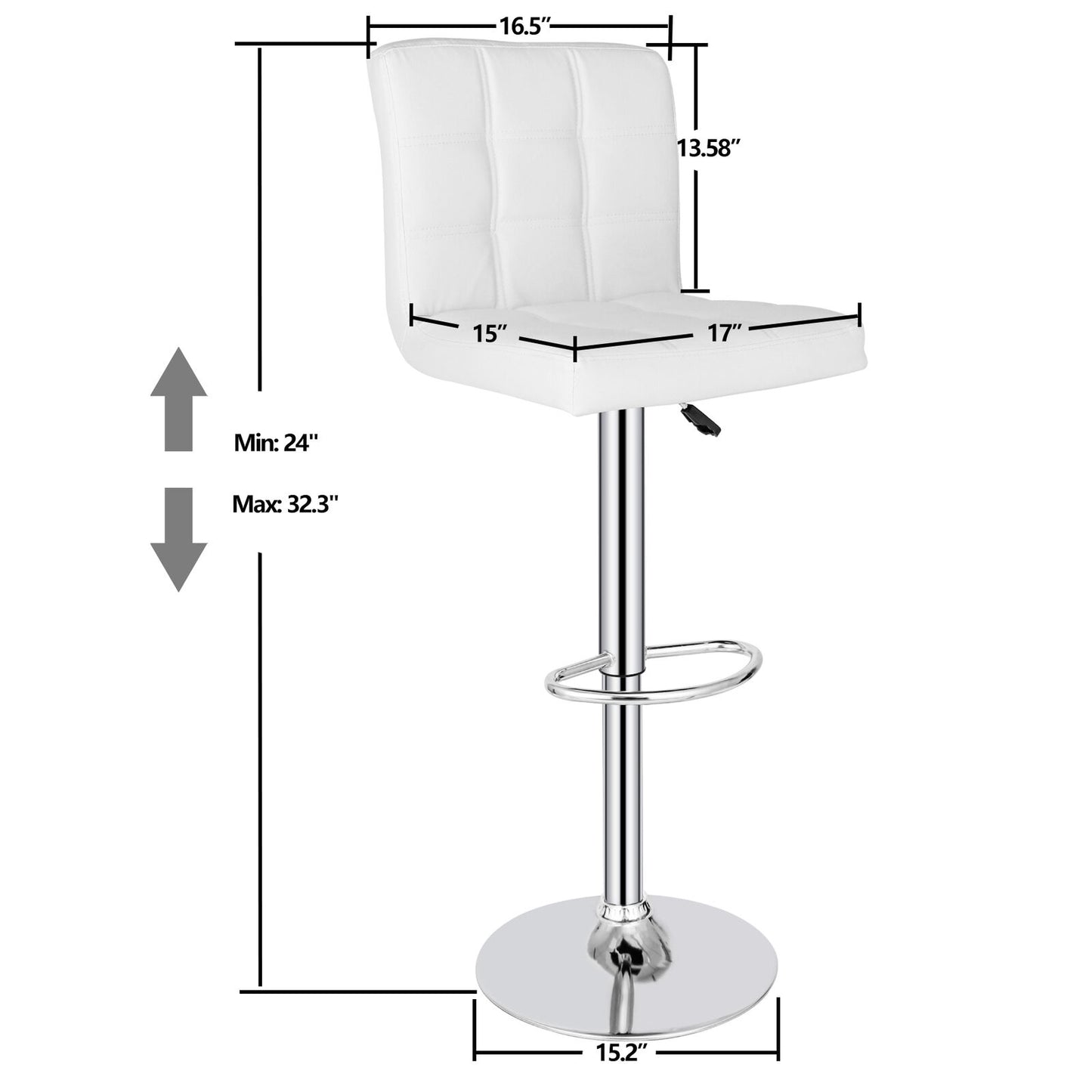 Set of 4 Adjustable Height Bar Stools PU Leather Swivel Pub Dining Chairs White