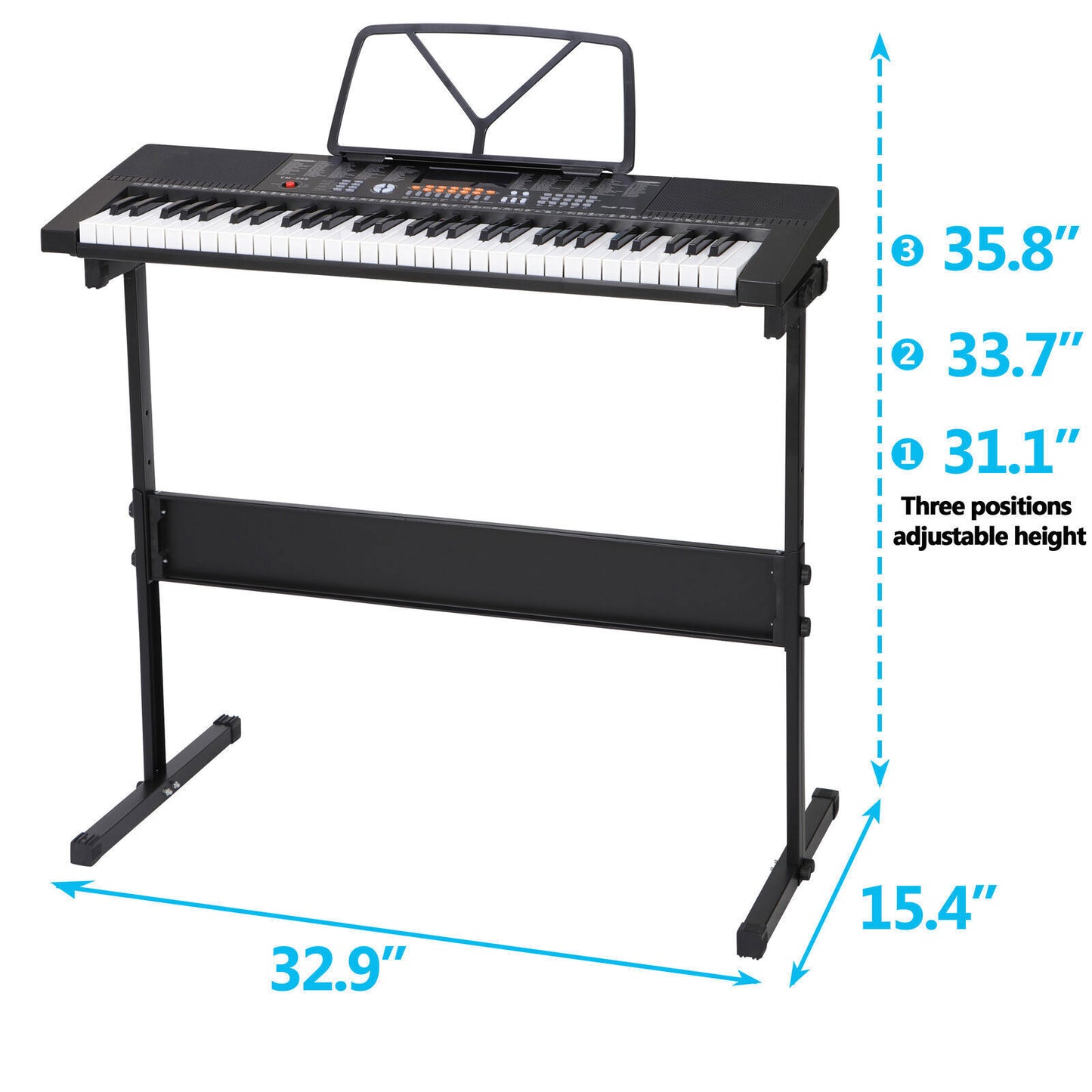 61 Key Electronic Keyboard Piano Adjustable W/Stand Stool Headphones Microphone