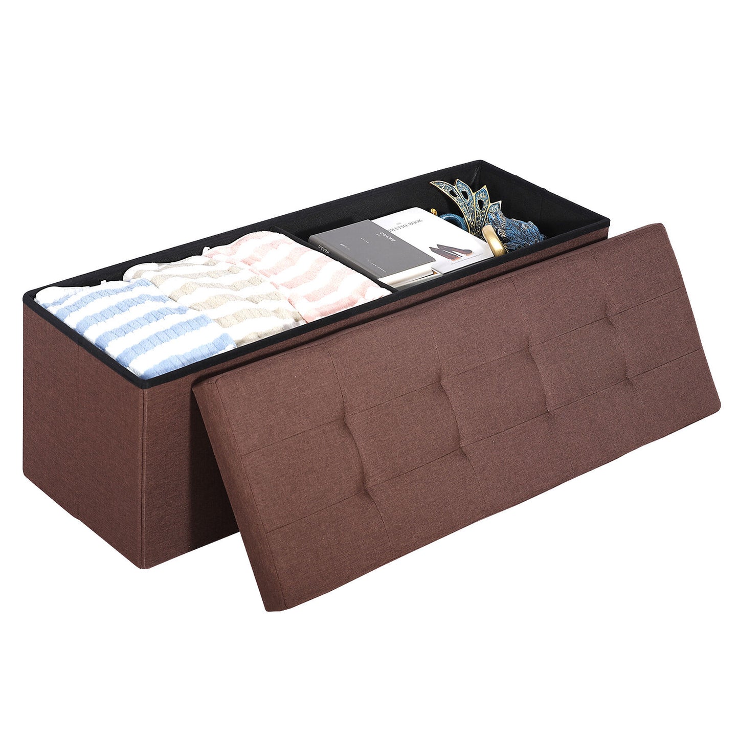43" Storage Ottoman Bench Folding Chest Footrest Stool MDF Frame With Lid Brown