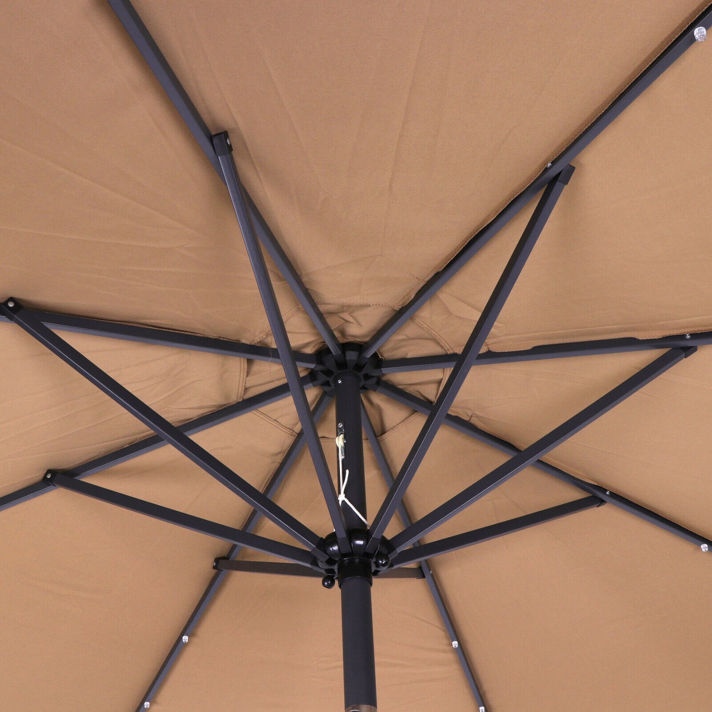 10Ft Solar Umbrella LED Lighted Patio Market  Powered Table 8 Ribs Tan
