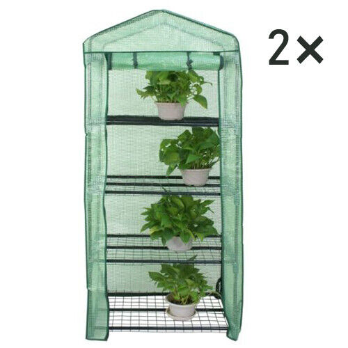 2PCS 4 Tier Mini Greenhouse Waterproof Portable with PE Cover and Roll-Up Zipper
