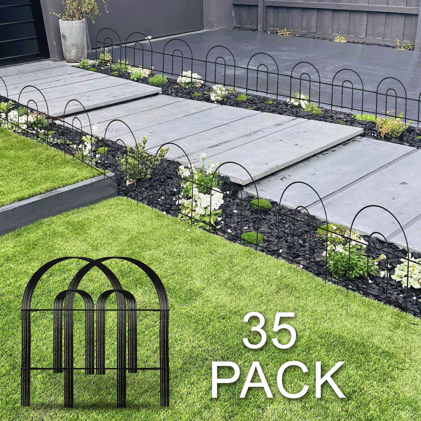 Black Metal Garden Folding Border Fence 18"Edging Decorative Garden Barrier 35PC