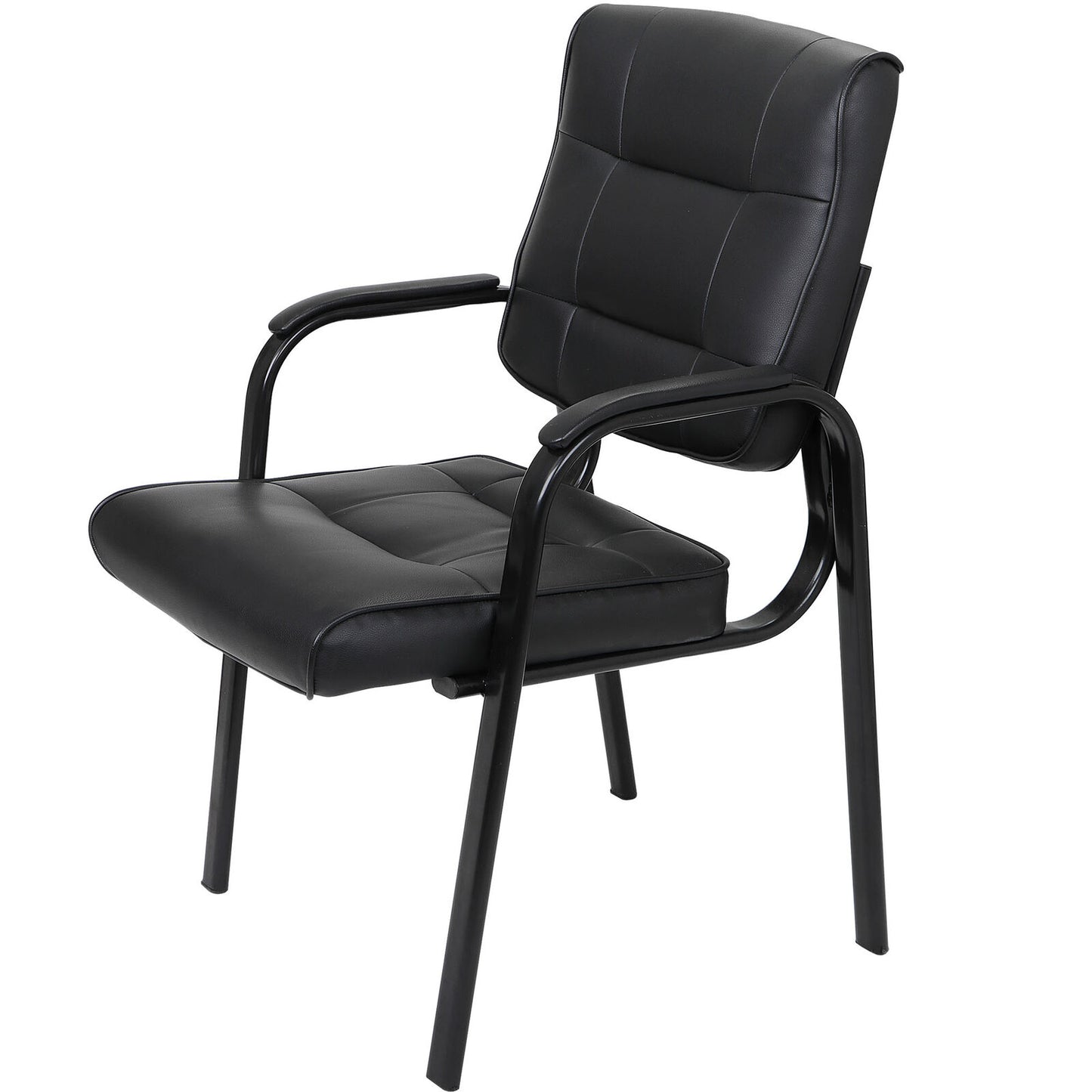 Black Leather Guest Chair Reception Waiting Room Office Desk Side Chairs Classic