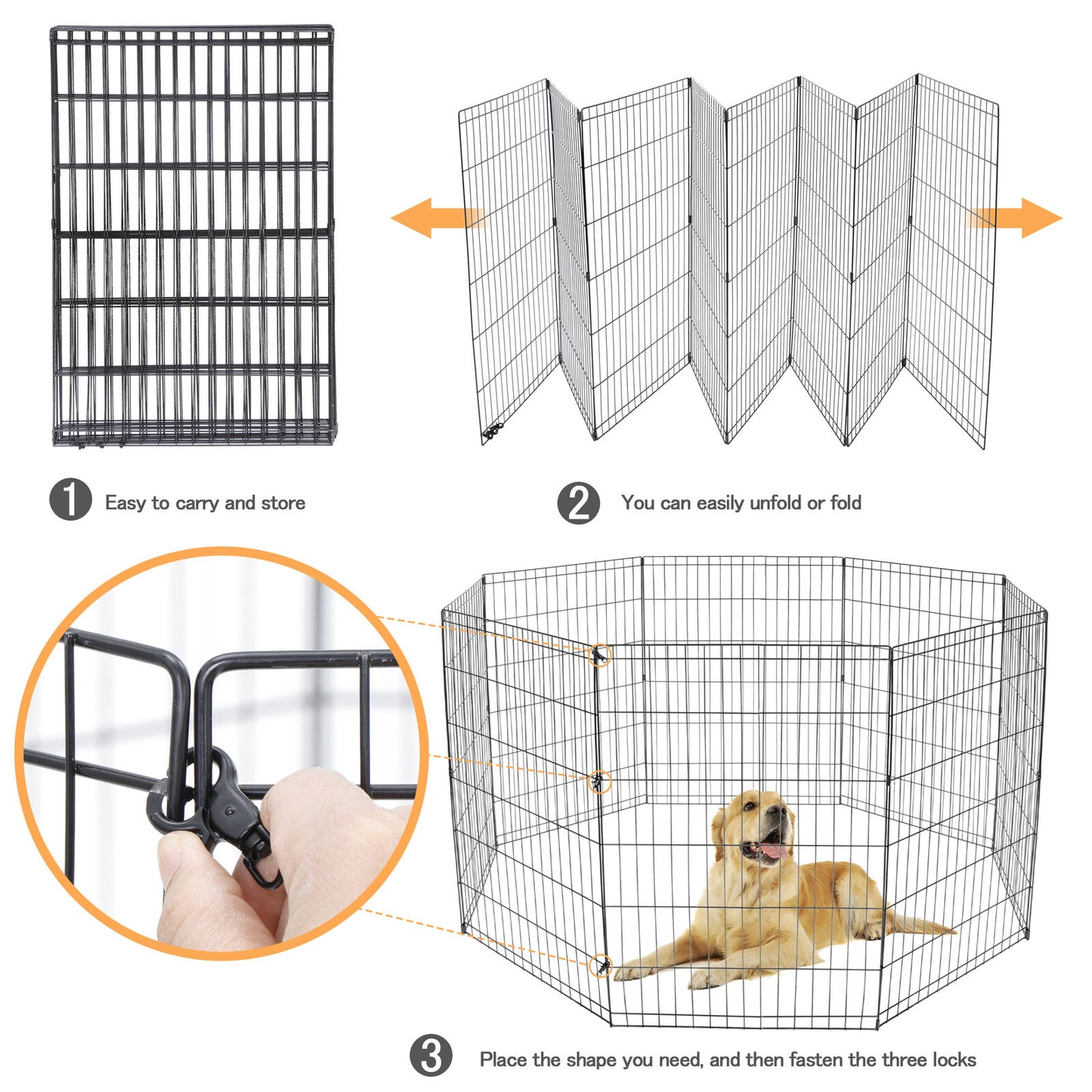 36 Inch 8 Panels Dog Playpen Tall Large Crate Fence Pet Play Pen Exercise Cage