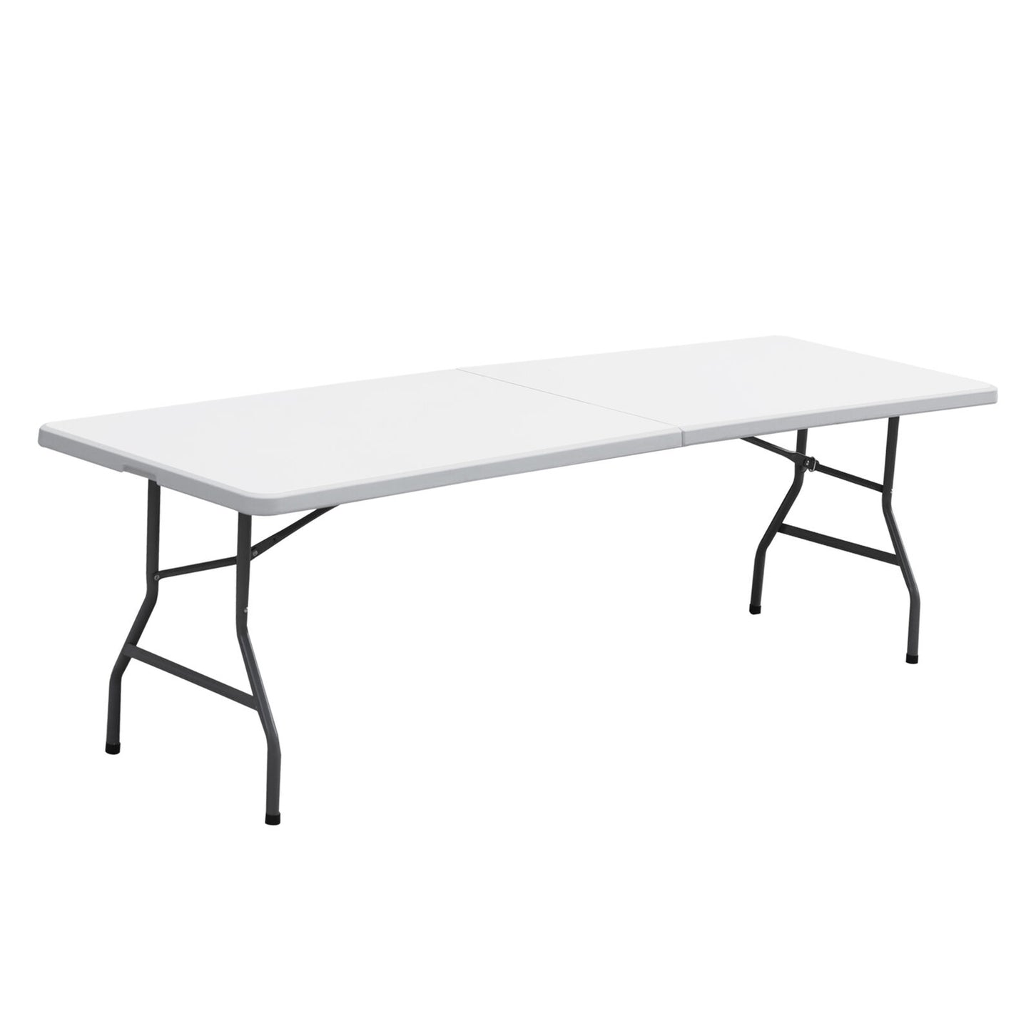 8' Portable Plastic Folding Table Fold-in-Half for Camping Picnic W/Handle White