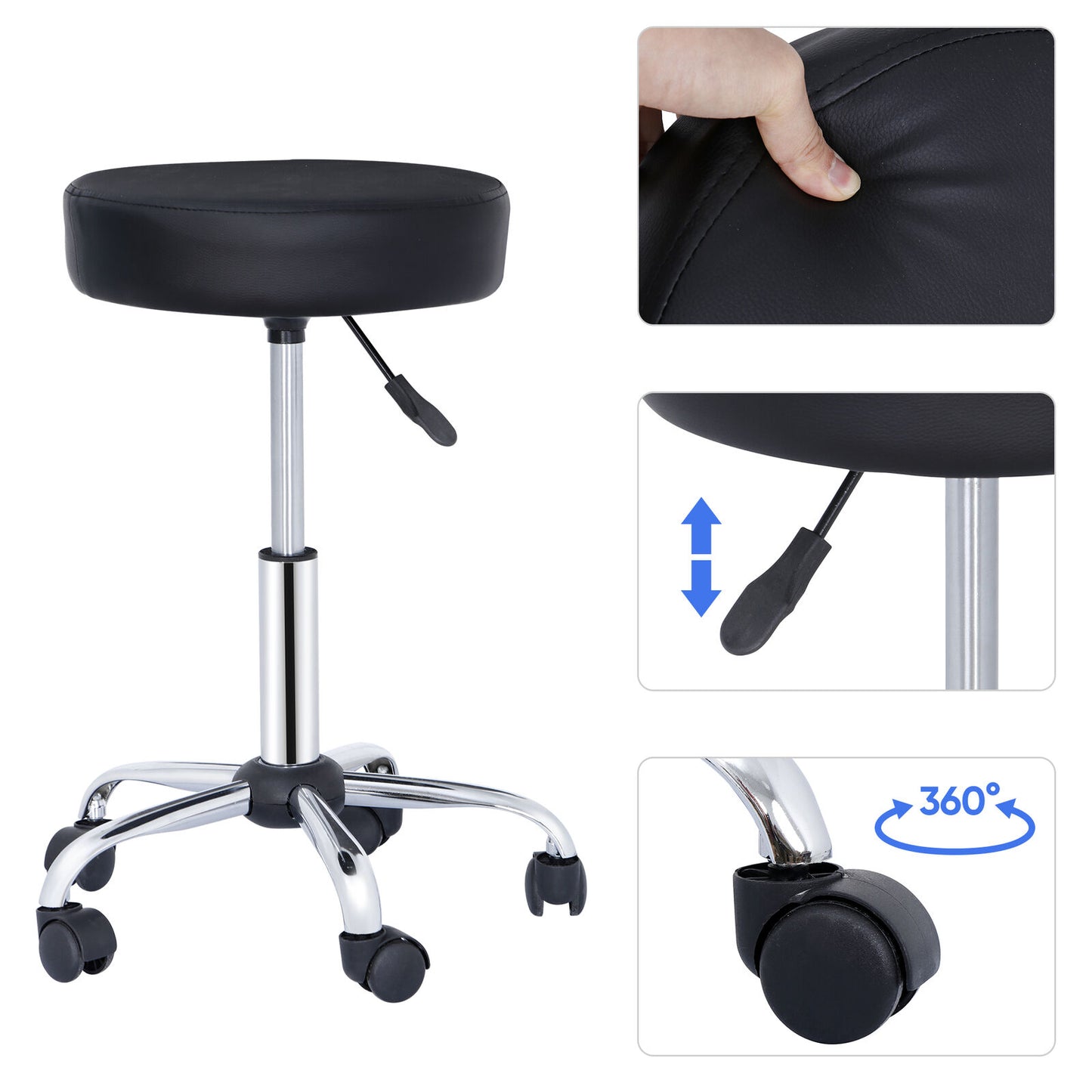 4PCS Hydraulic Rolling Stool Swivel Salon Chair Office Tattoo Adjustable Black